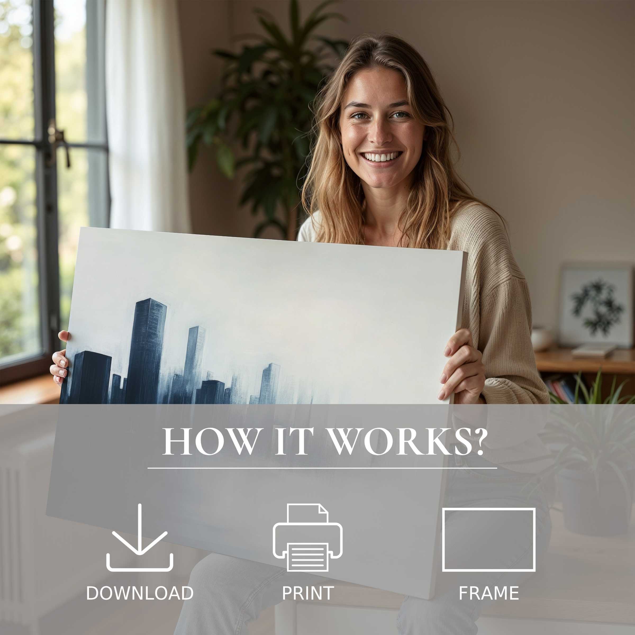 A modern digital art print elevates serene moments, blending effortless elegance and joy in stylish home living spaces