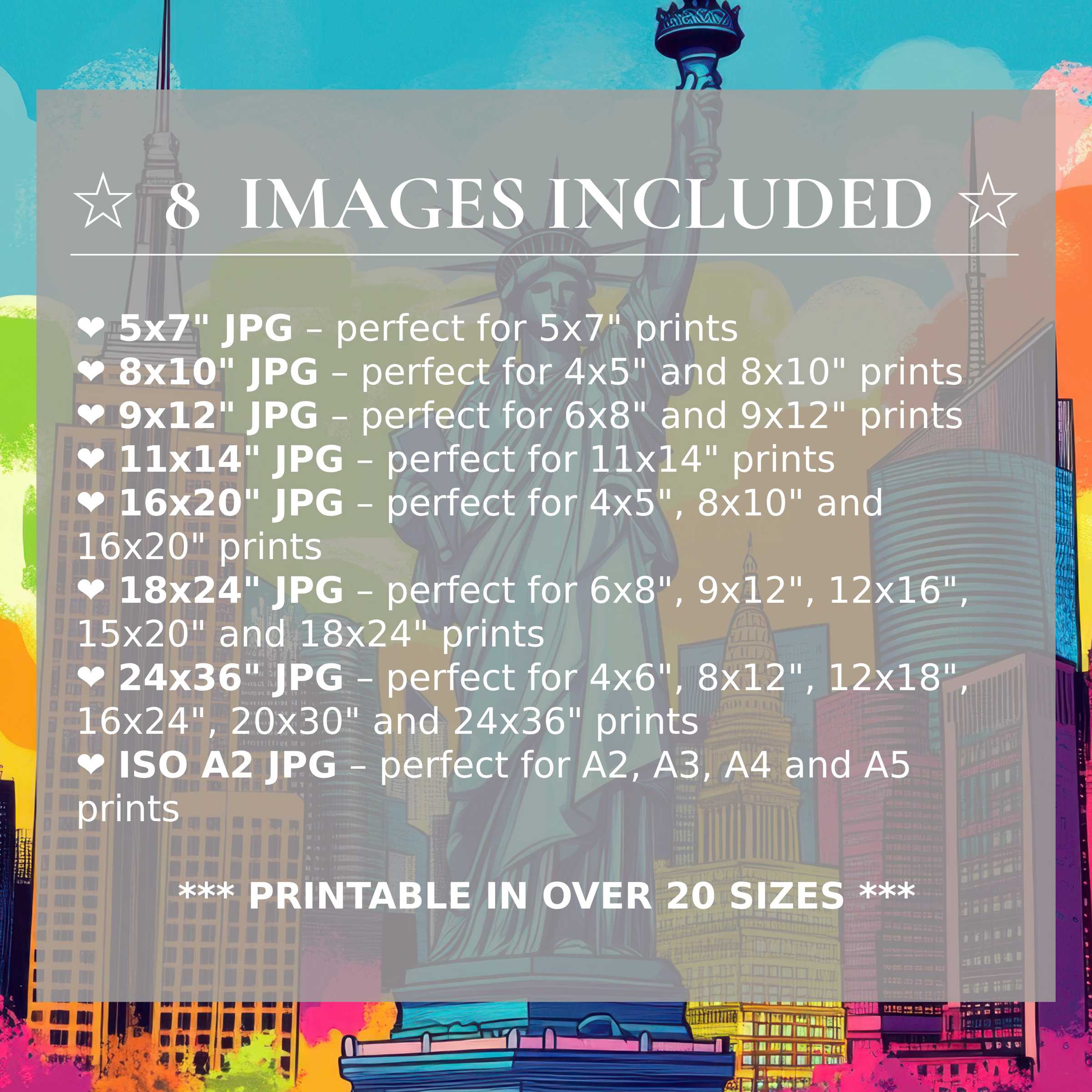 Radiant pop art digital print with vibrant blues and oranges, included in 8 high-quality sizes for seamless modern interior elegance