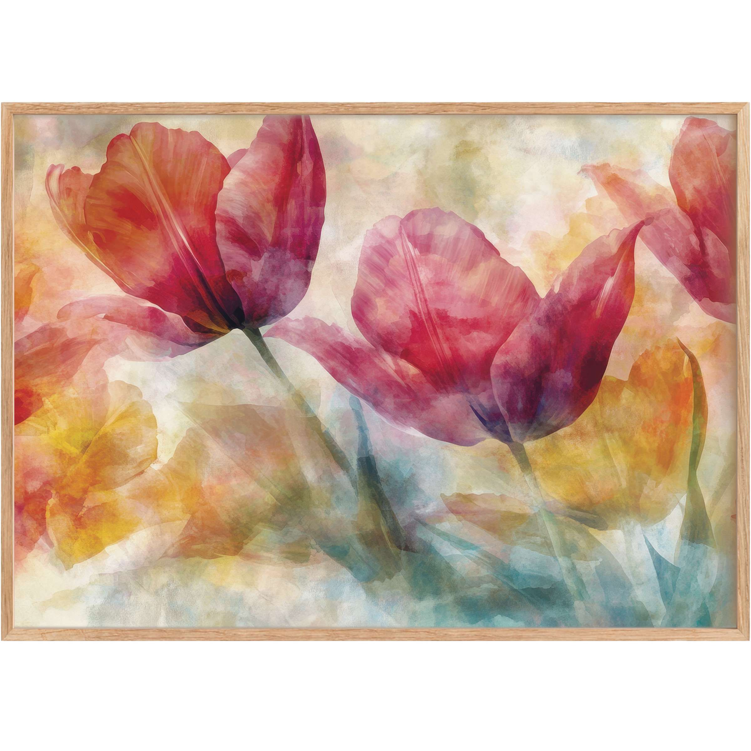 Vibrant floral printable wall art blending rich reds and warm golds, radiating a luxurious, uplifting ambiance for elegant living spaces
