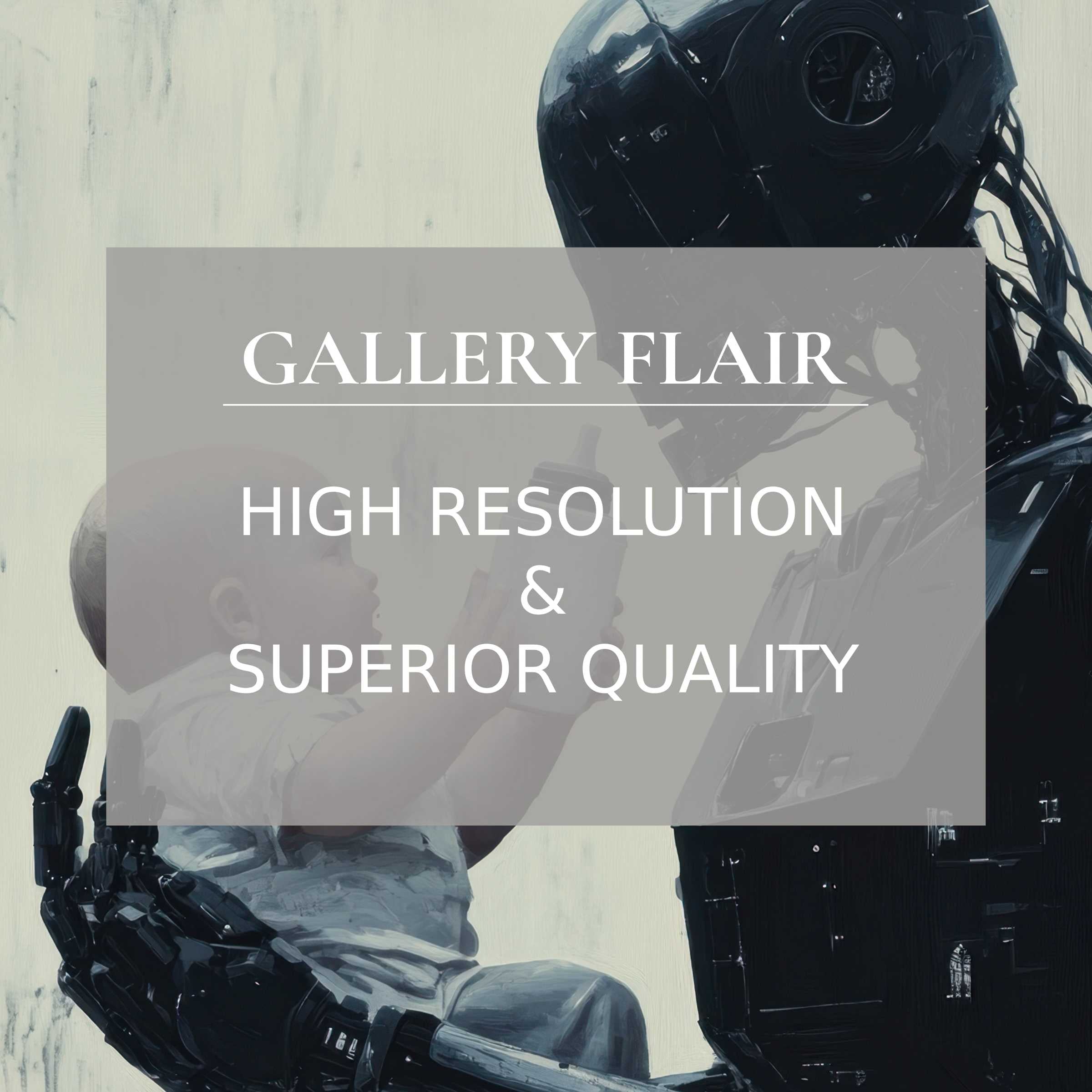 Elegant street art Frame TV picture featuring high-resolution, refined digital painting of robot and baby, crisp and clear