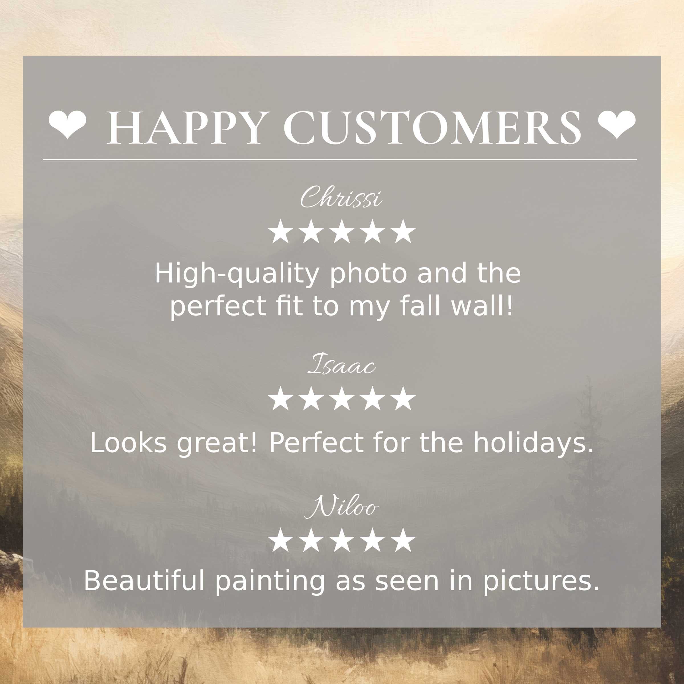 Summer art for Frame TV with abstract sunset hues, highlighting happy customer reviews and an elegant, trustworthy design