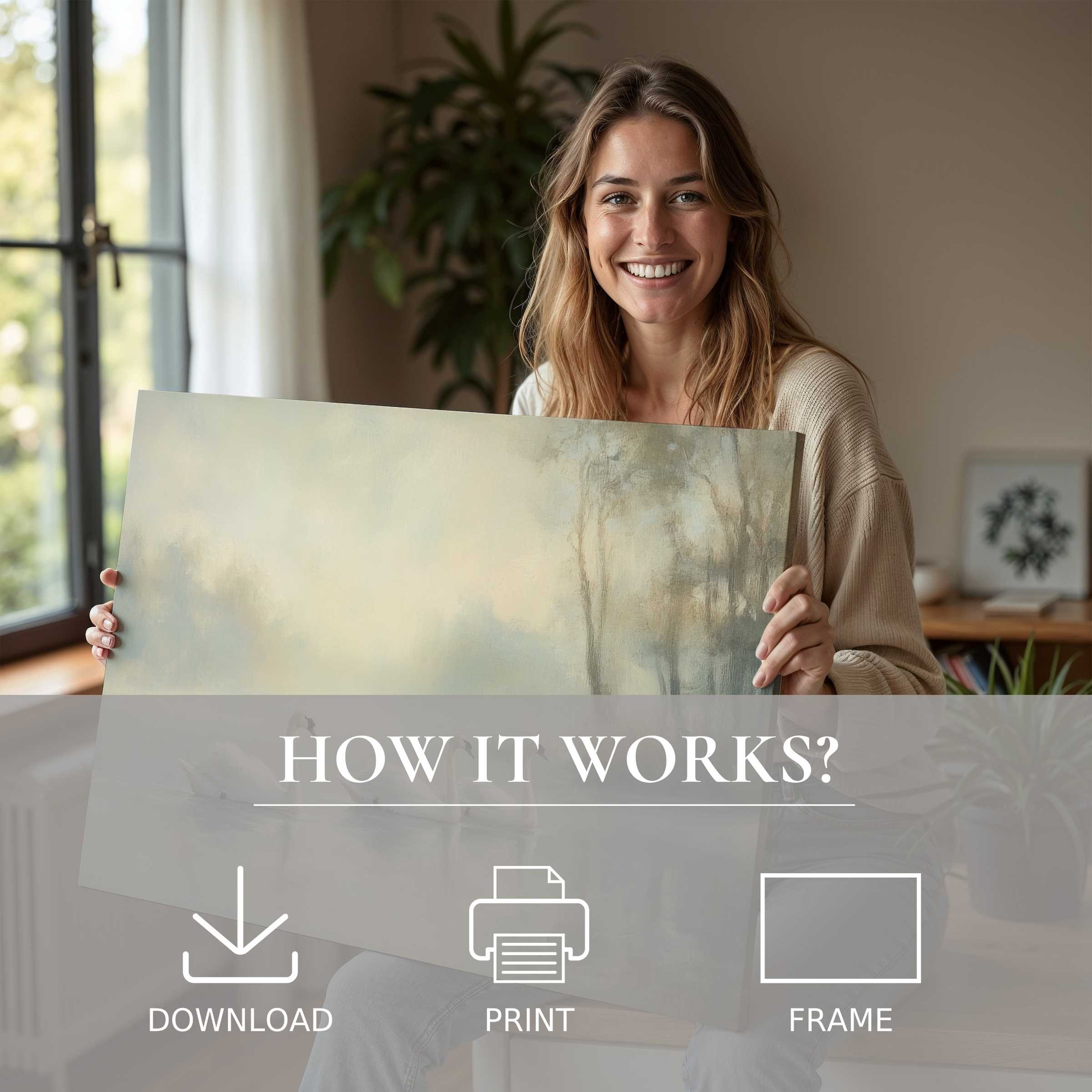 Radiant joy and quiet connection evoke the timeless elegance of this vintage digital art print in a chic, serene home