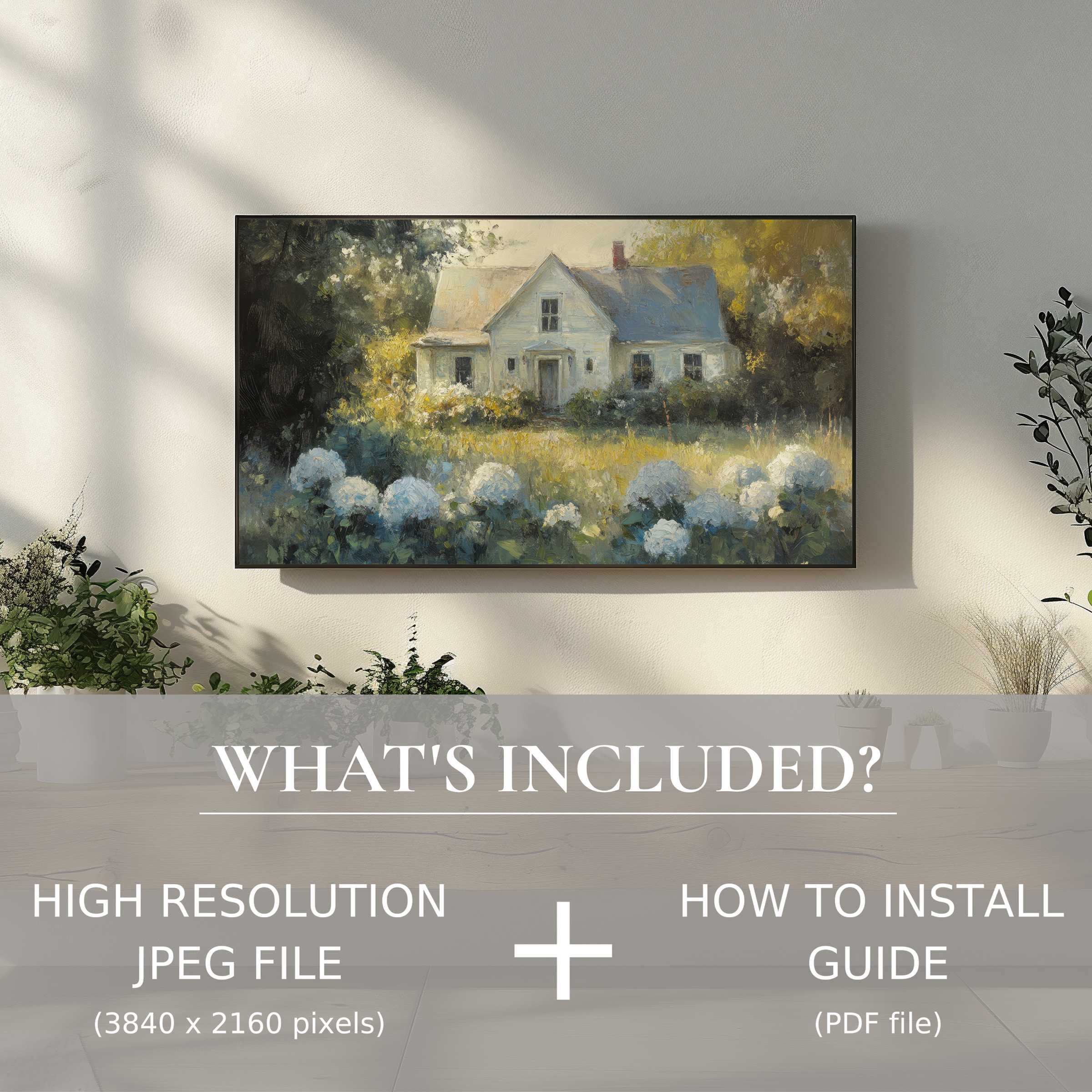 Elegant farmhouse digital TV art download adds warmth and charm, easily enhancing living spaces with seamless digital use