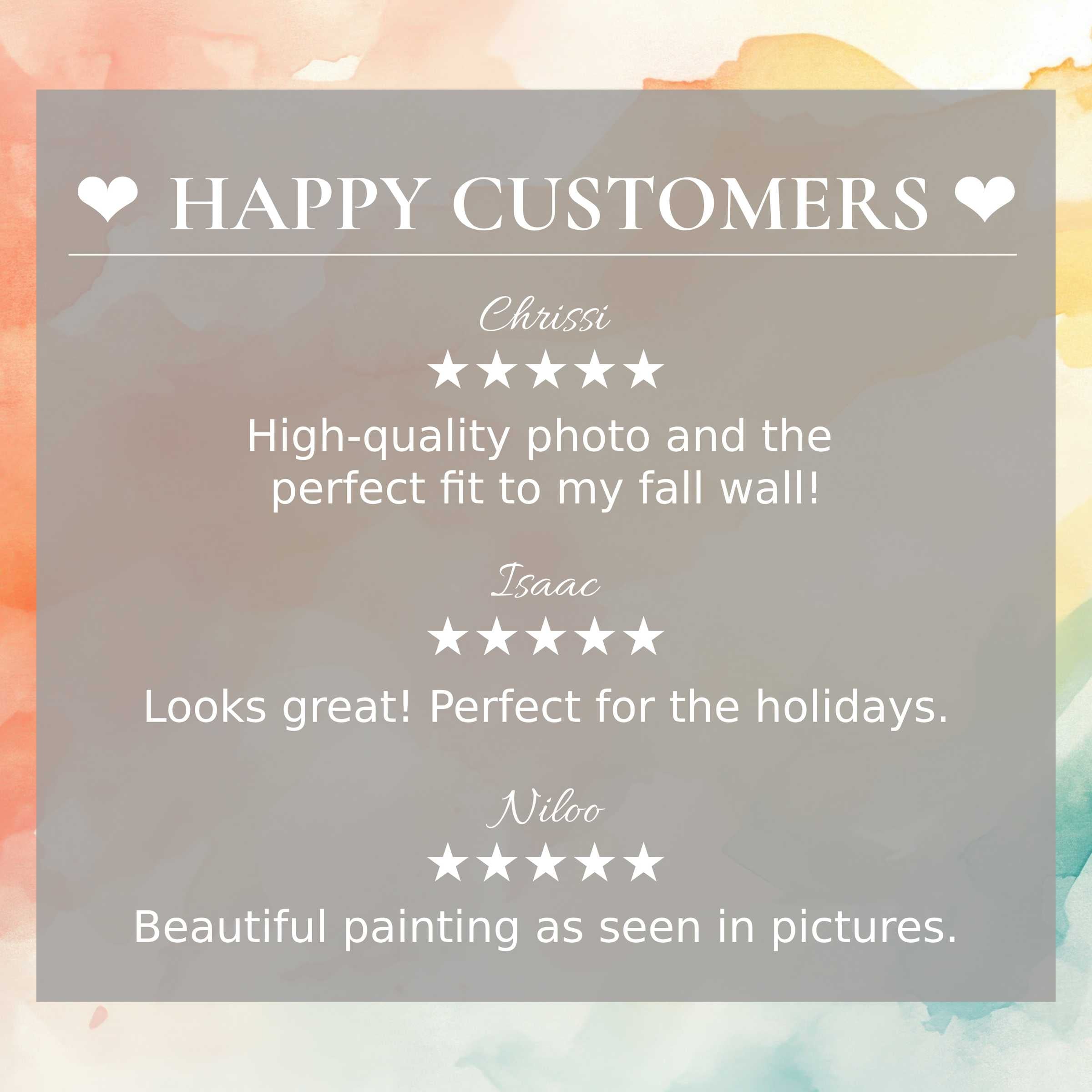 Happy customer reviews highlight trust and elegance with modern art for Frame TV on abstract sunset color background