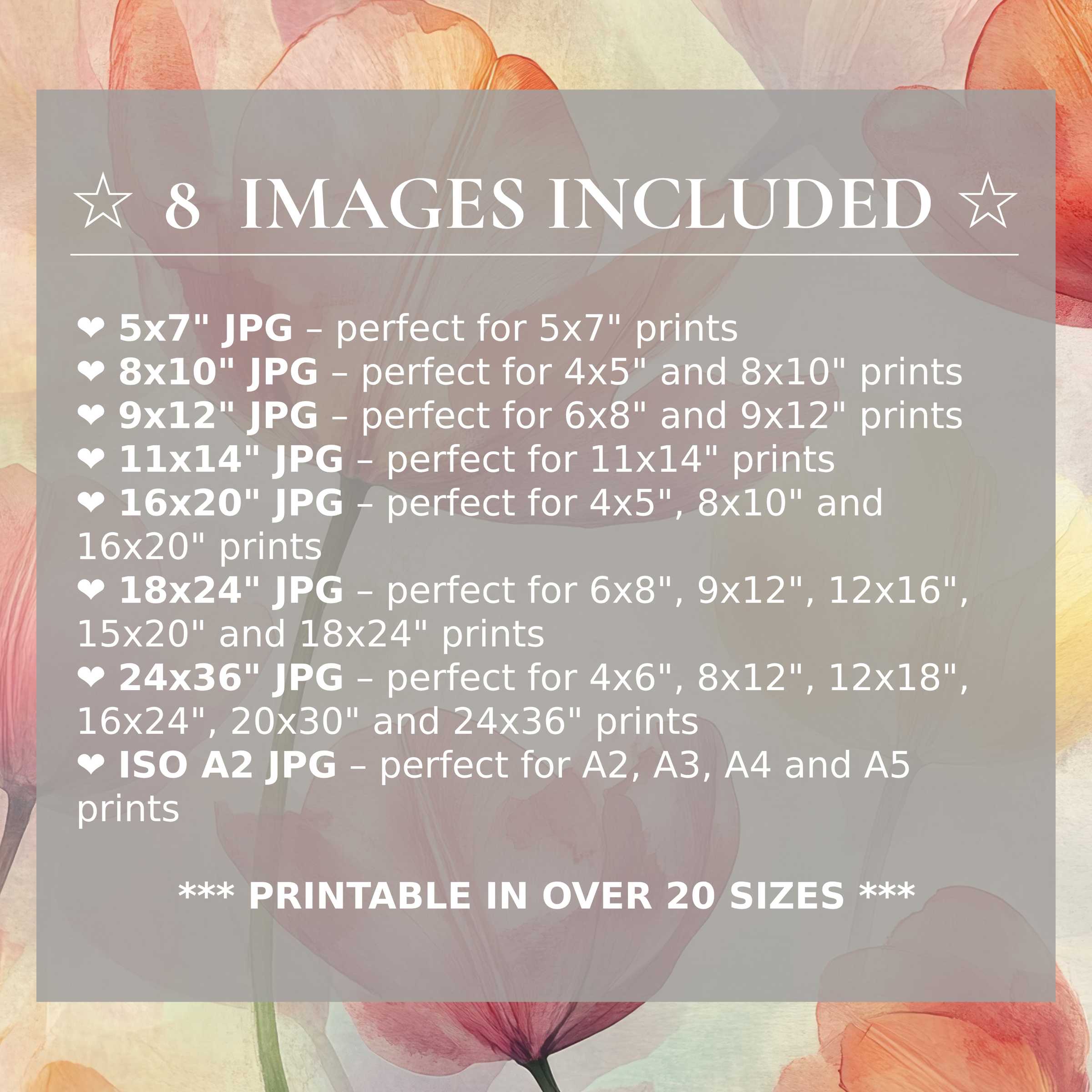 Radiant floral digital print in soft peach and coral tones, offered in 8 high-quality sizes for versatile luxury décor