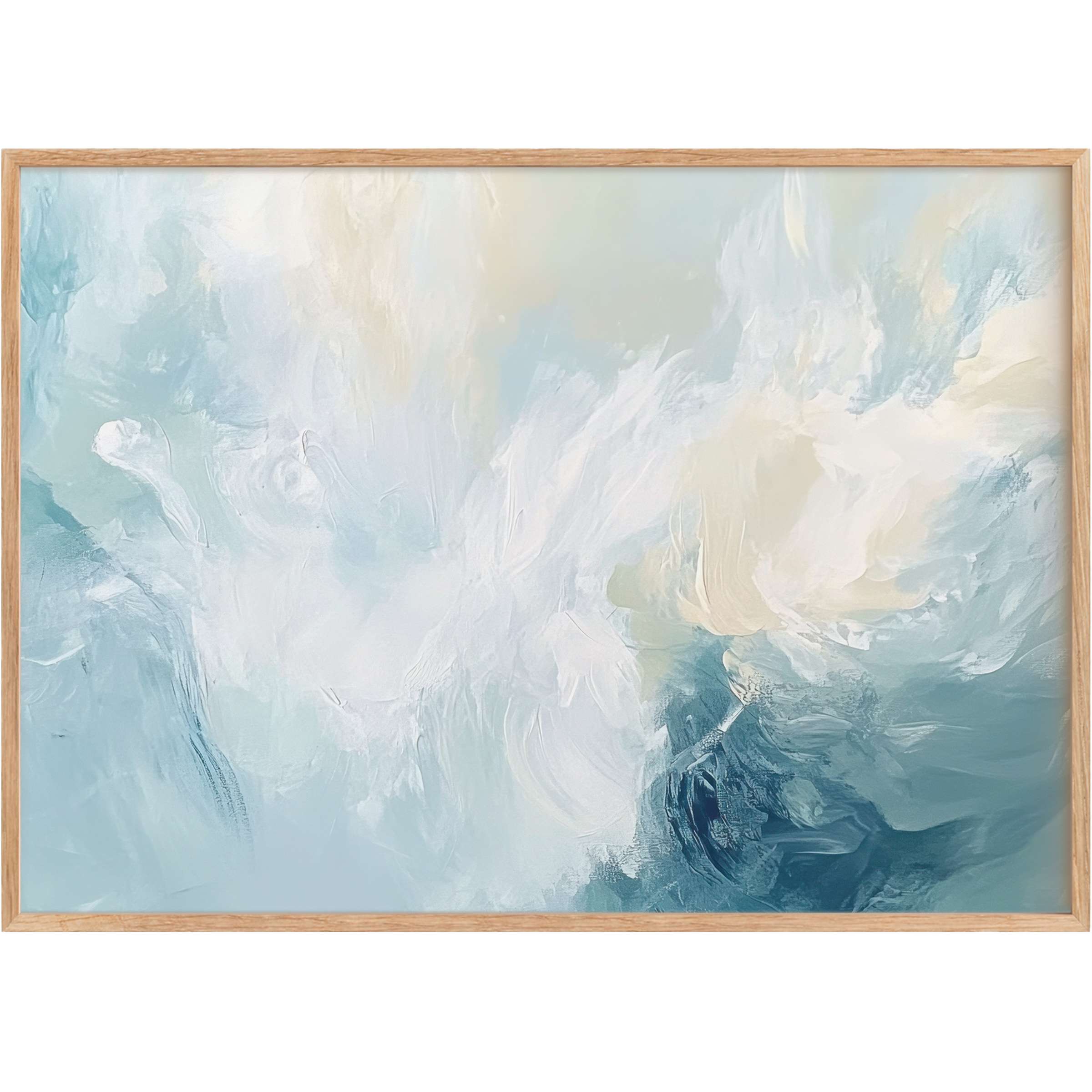 Ethereal abstract printable wall art blending soft blues, creams, and whites for a serene, airy ambiance in luxe interiors