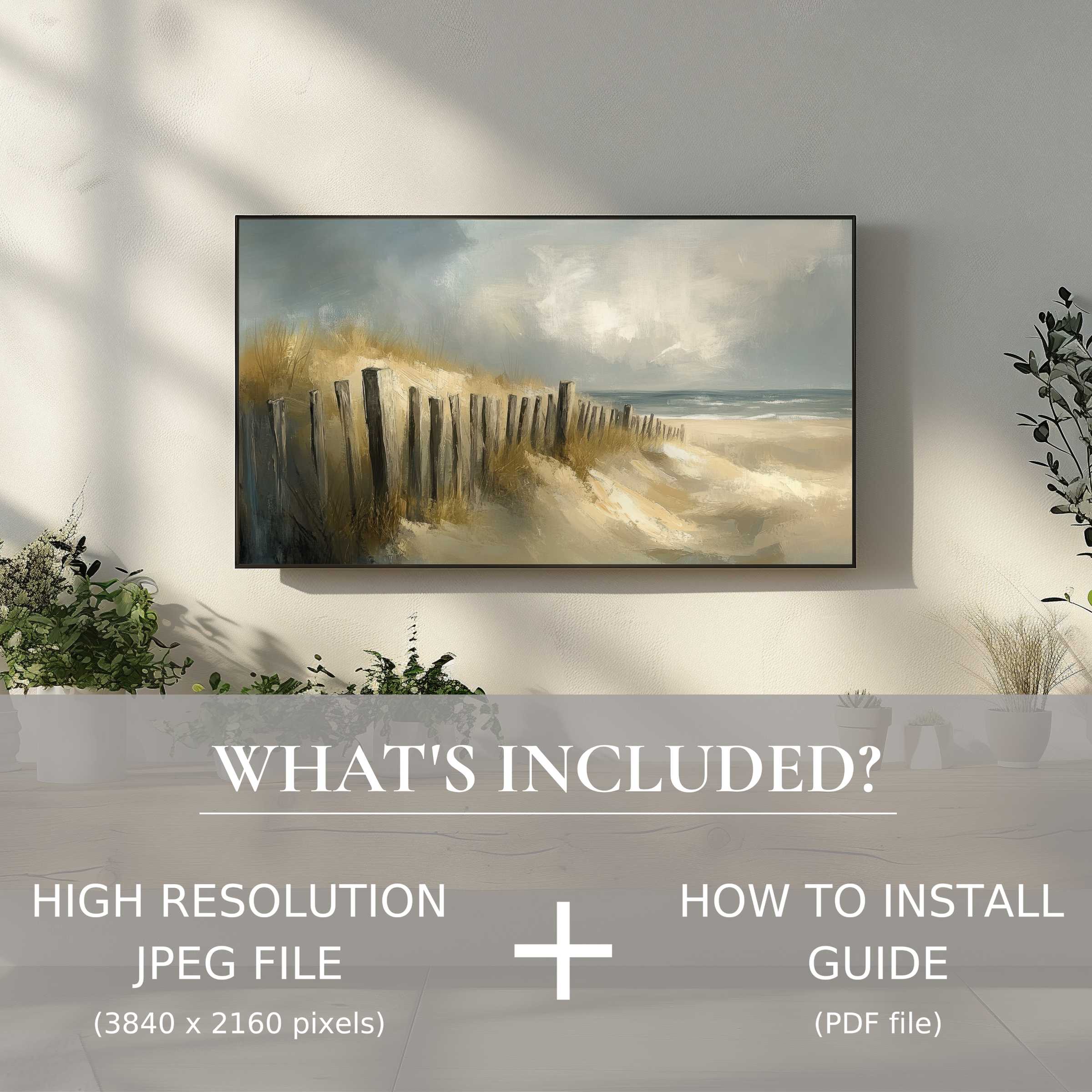 Elegant beach digital TV art download brings serene coastal charm and easy digital use, enhancing any modern living space