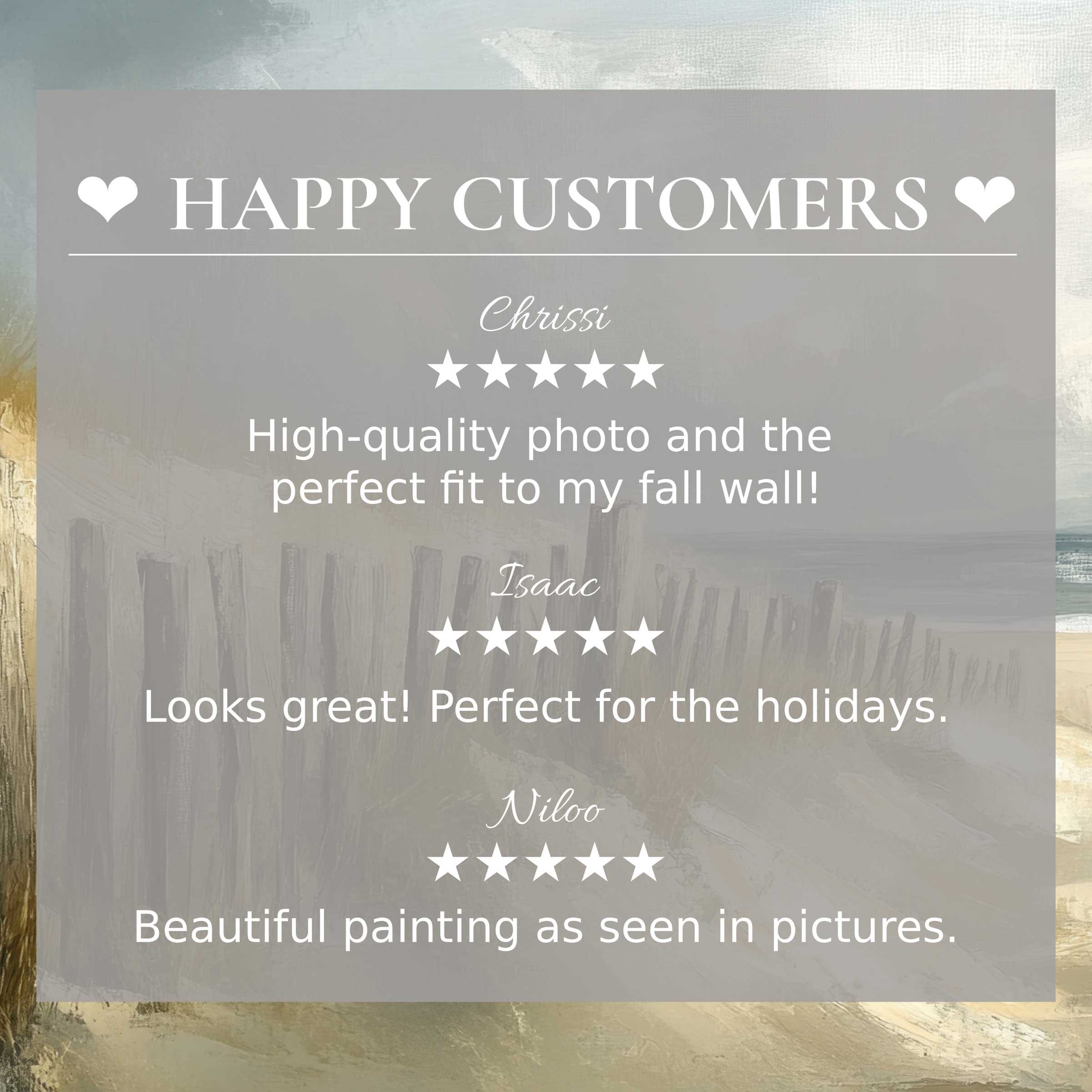 Beach art for Frame TV with abstract coastal hues, showcasing happy customer reviews for trust and elegance