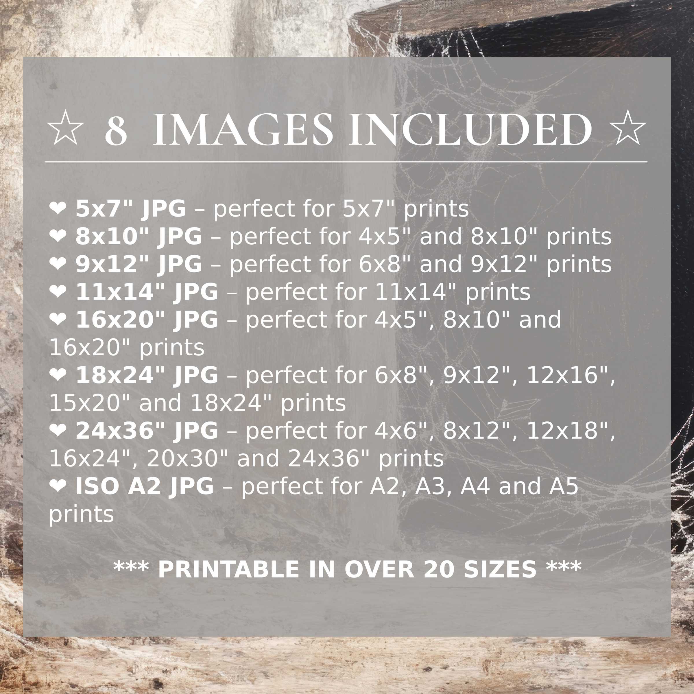Halloween digital print radiates moody blacks and soft grays, elevating modern interiors with versatile style; includes 8 high-quality sizes