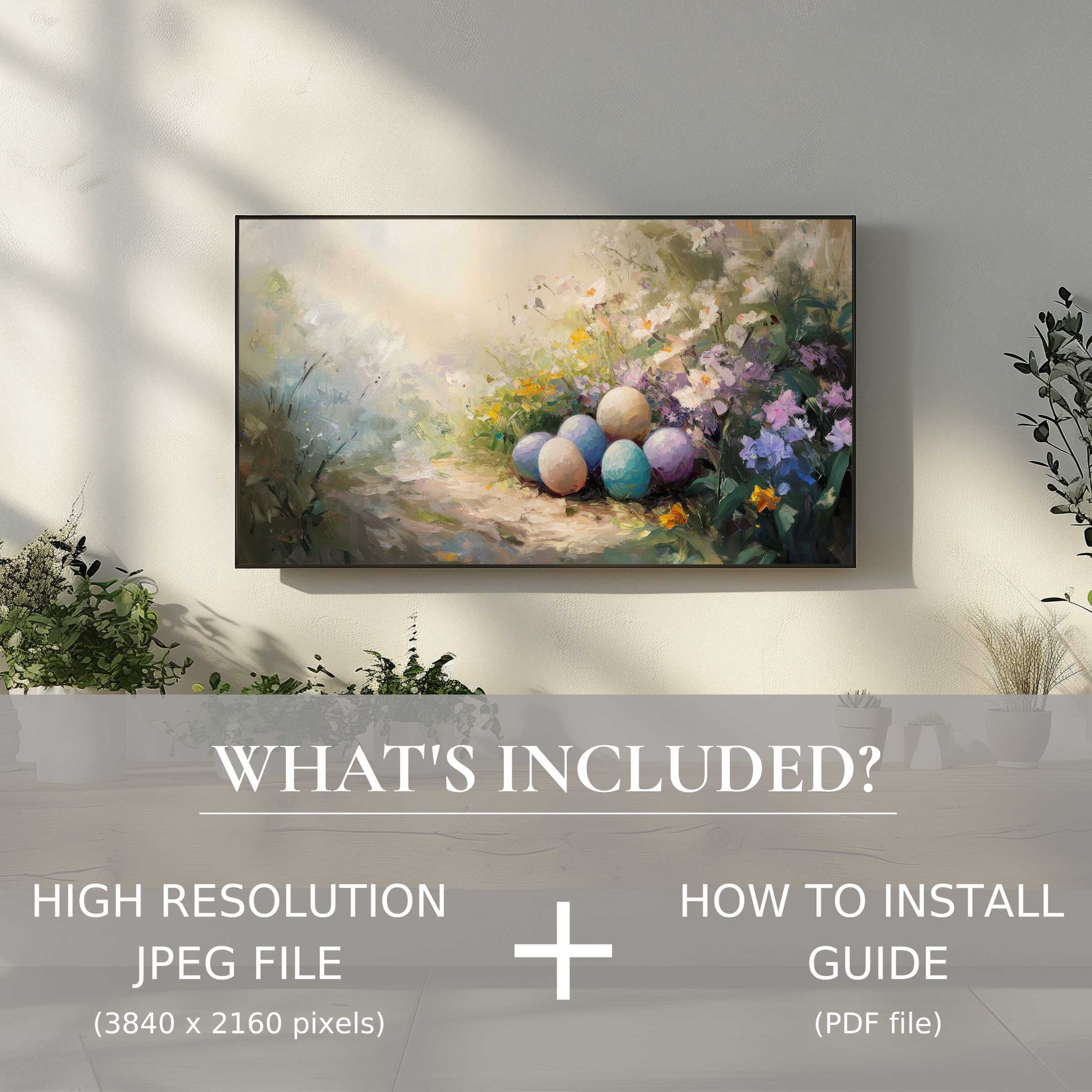 Elegant easter digital TV art download enriches living space with soft hues and easy digital use for stylish decor