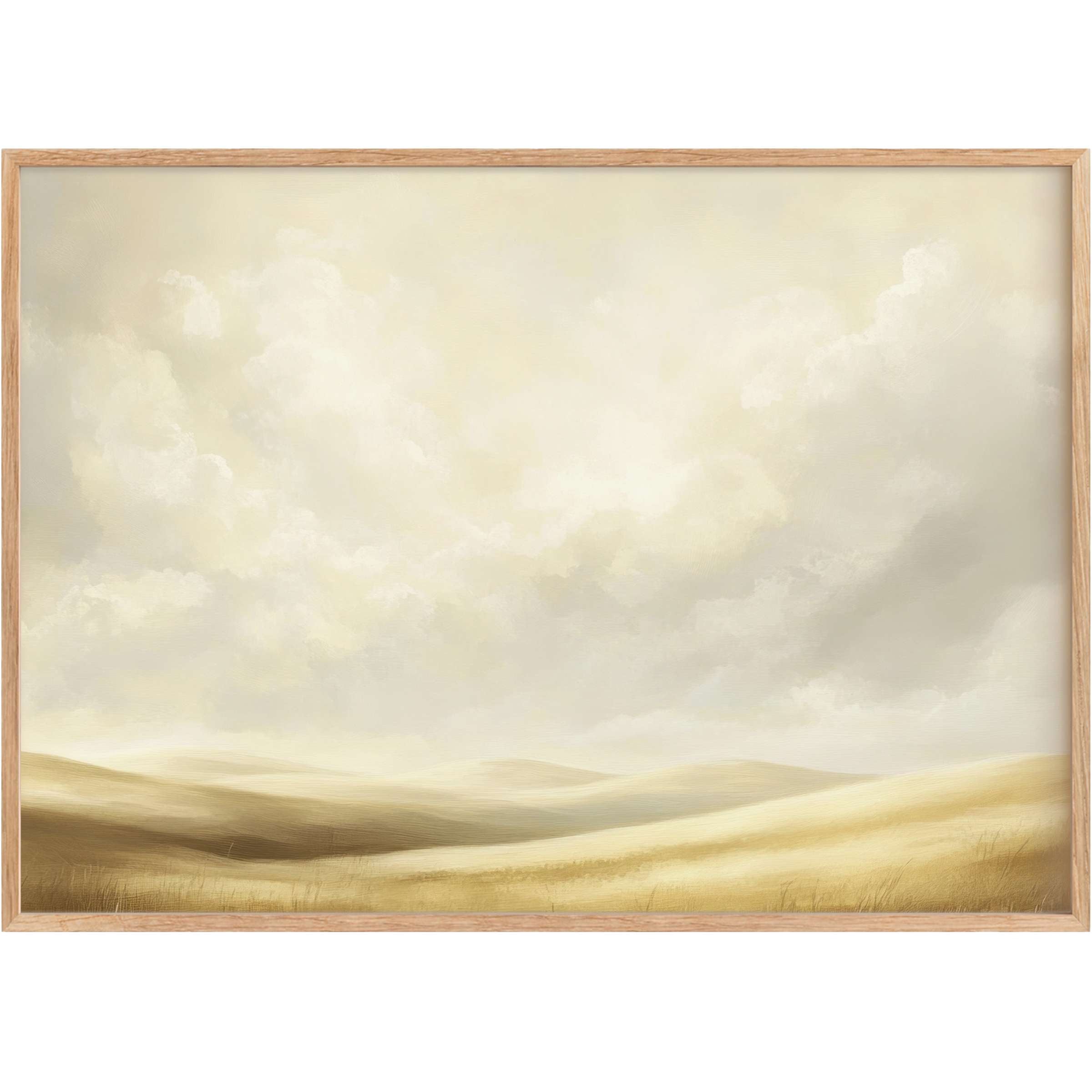 Soft golden hues and gentle rolling hills create a calming, serene vibe in this elegant farmhouse printable wall art