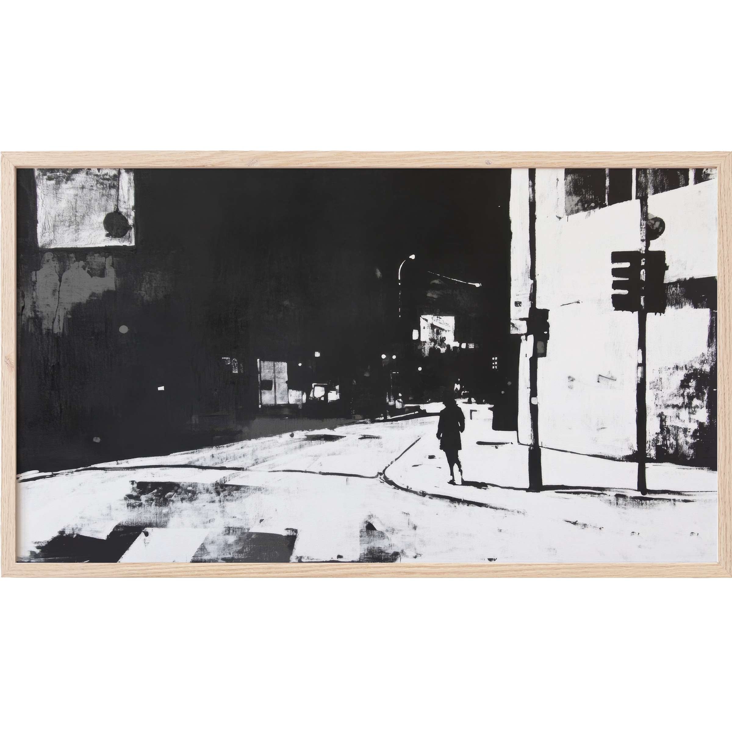 Minimalist black and white urban scene with silhouette, sleek street art Frame TV Art for modern interiors
