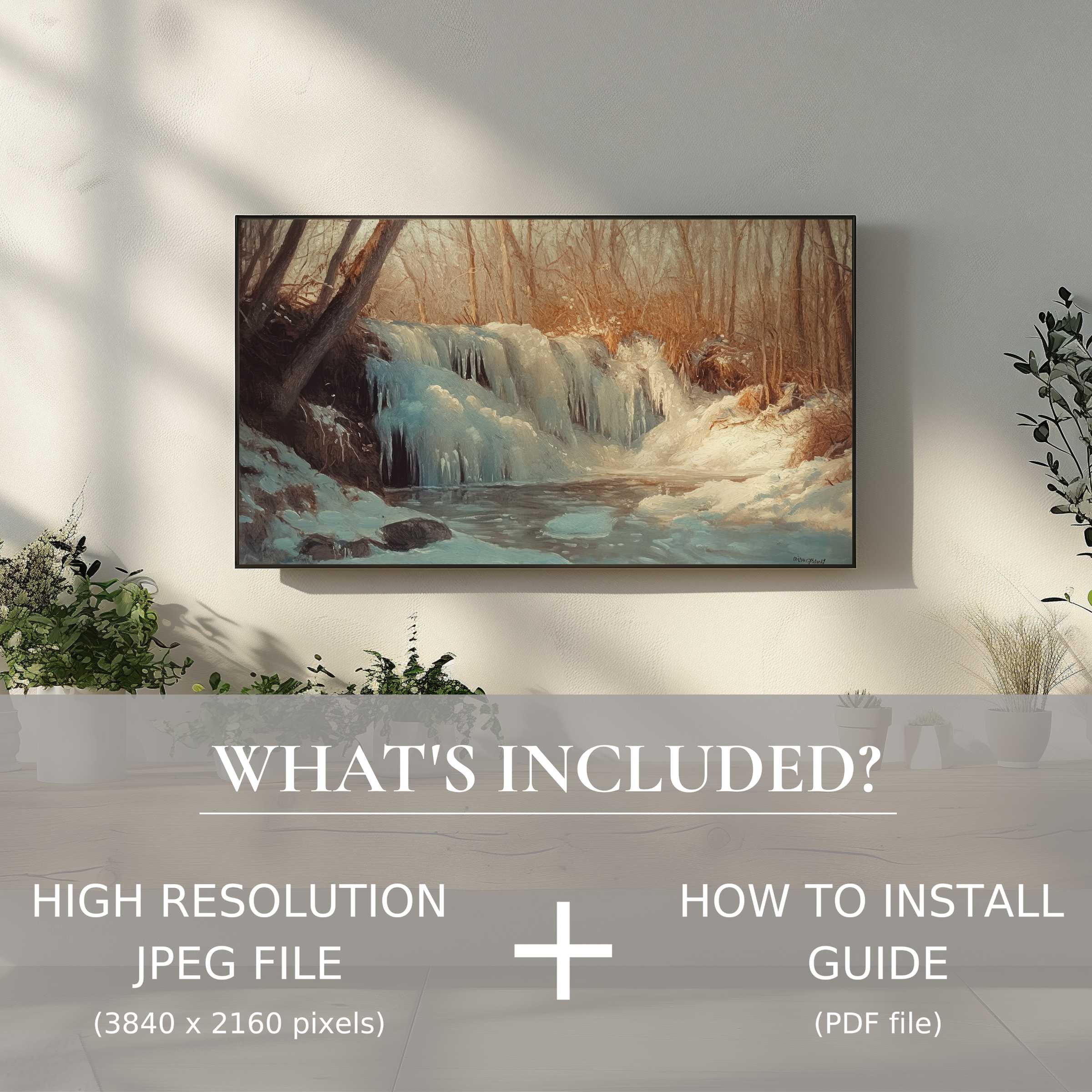 Elegant winter digital TV art download adds serene charm and effortless style to elevate your modern living space instantly