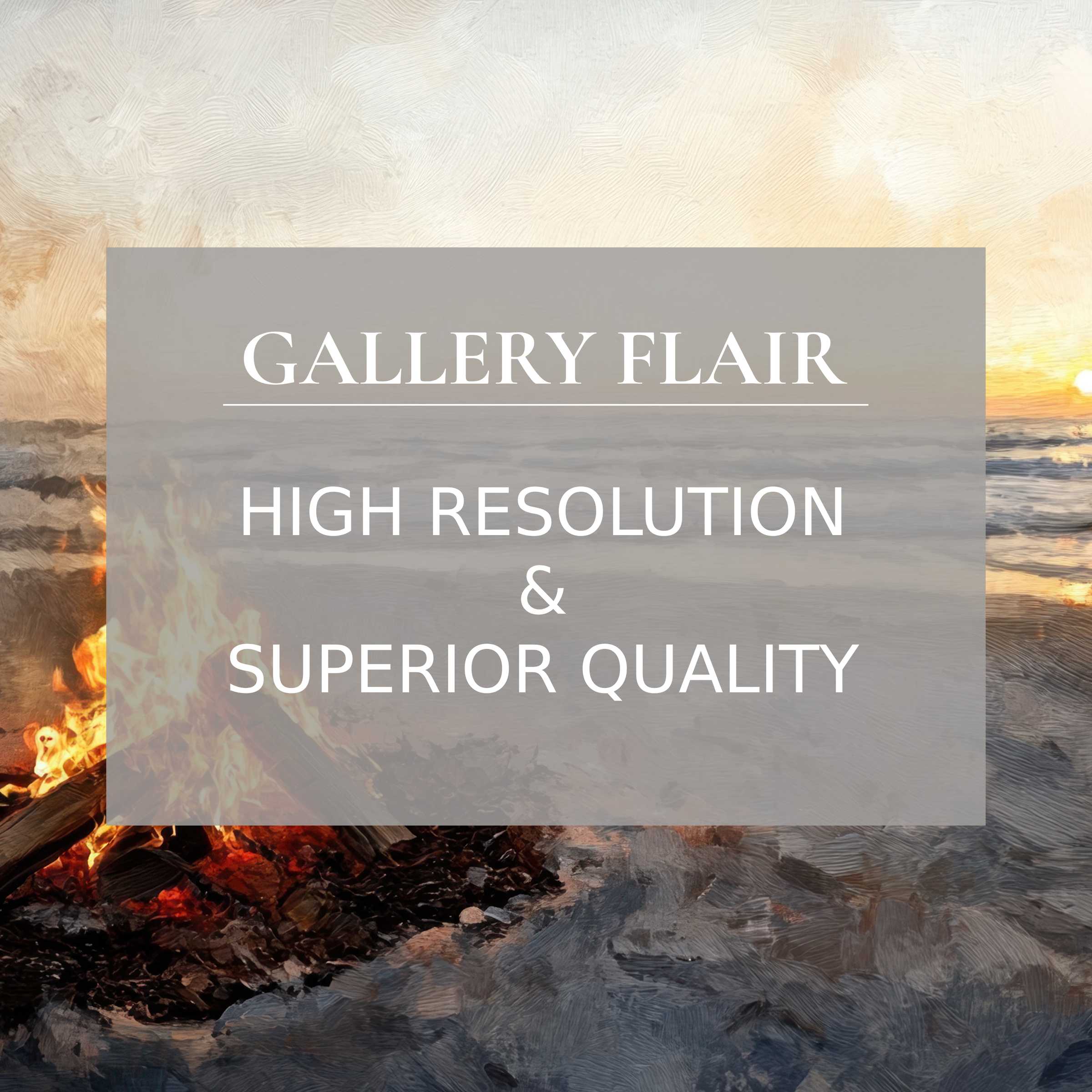 Coastal printable art capturing a radiant sunset bonfire by the sea, elevating modern interiors with refined, high-resolution detail