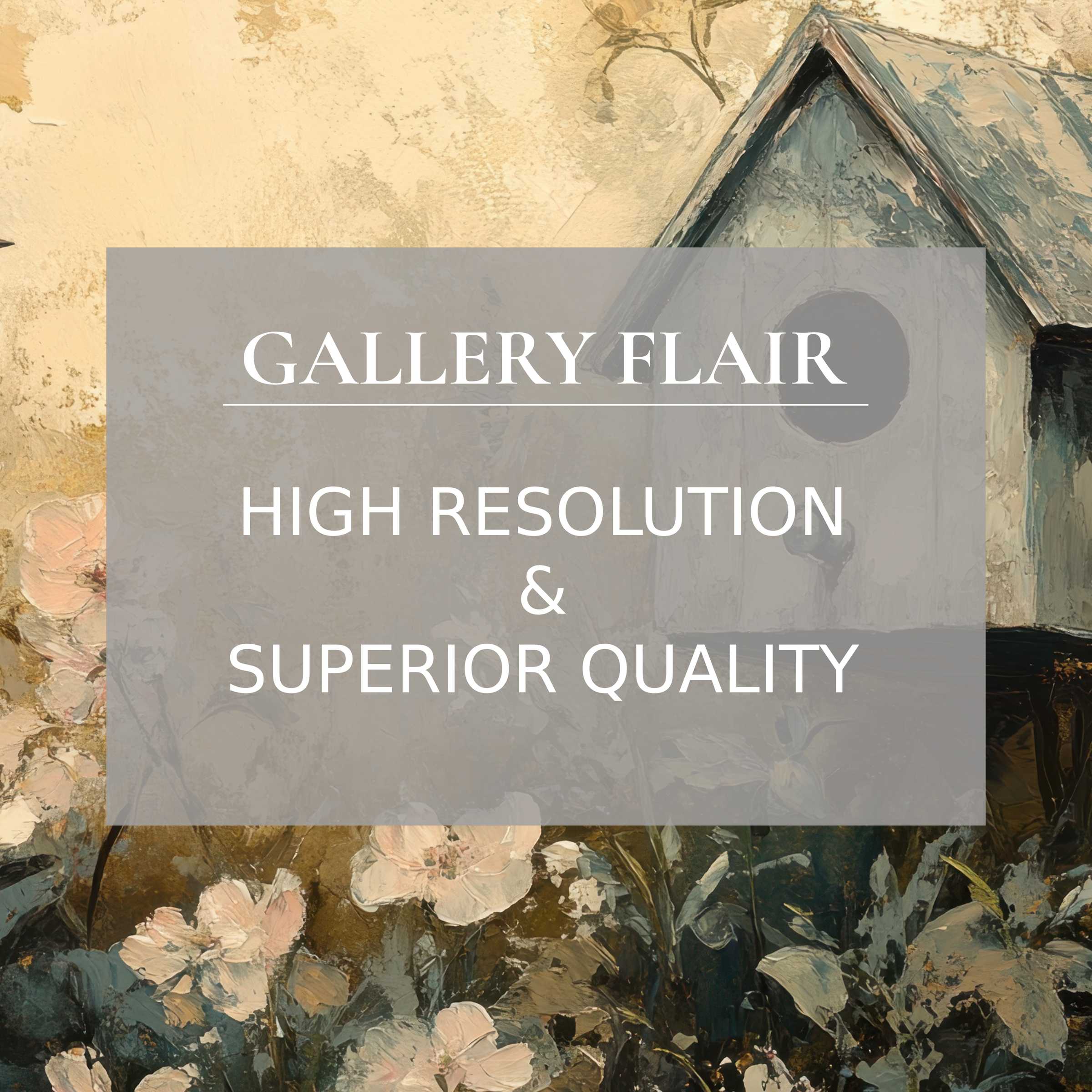 Elegant spring printable art featuring delicate blossoms and a rustic birdhouse, radiating a serene, textured charm that enhances modern interiors with refined botanical beauty