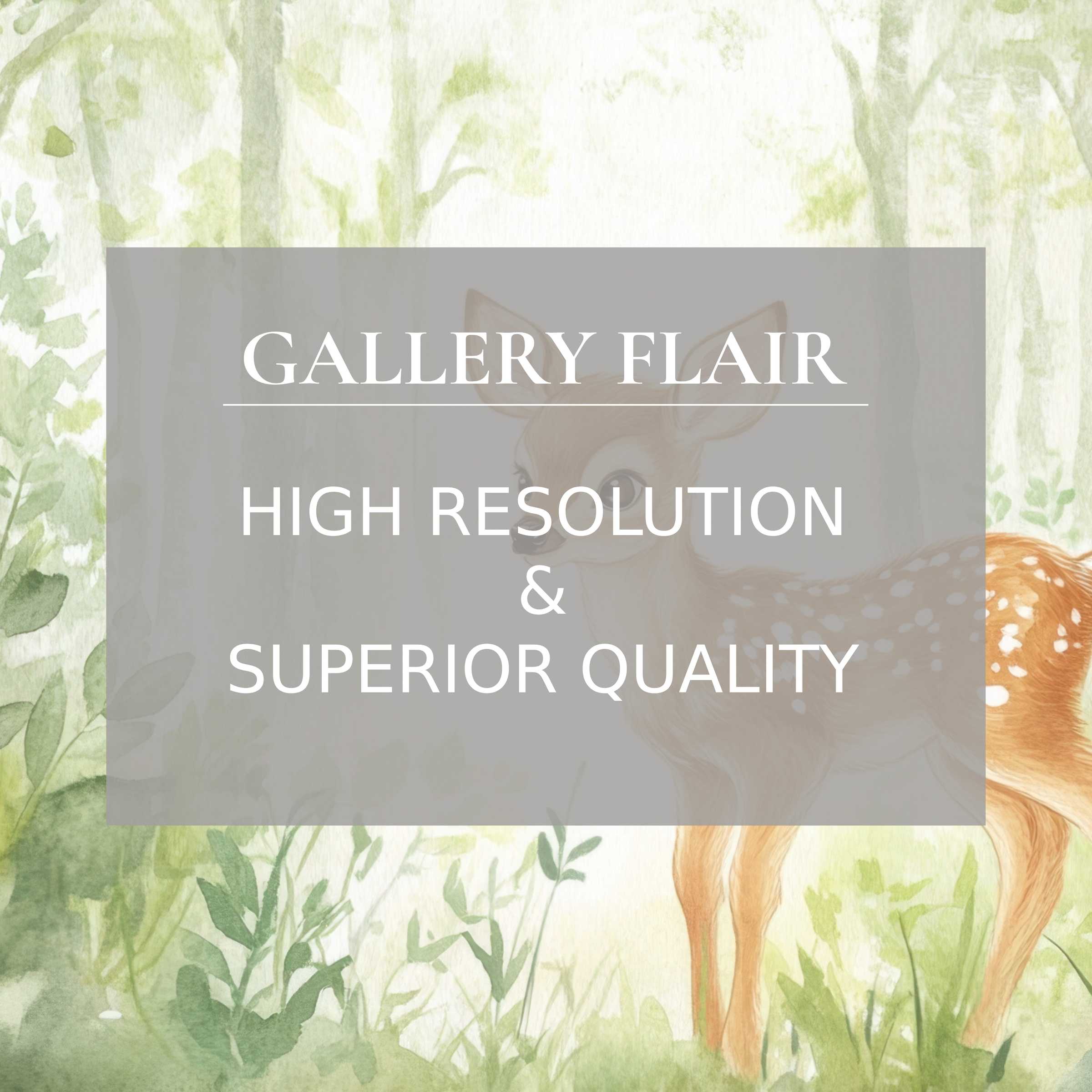 Whimsical nursery printable art featuring a serene fawn amidst soft woodland greenery, enriching modern interiors with refined, high-resolution detail and calming nursery decor elegance