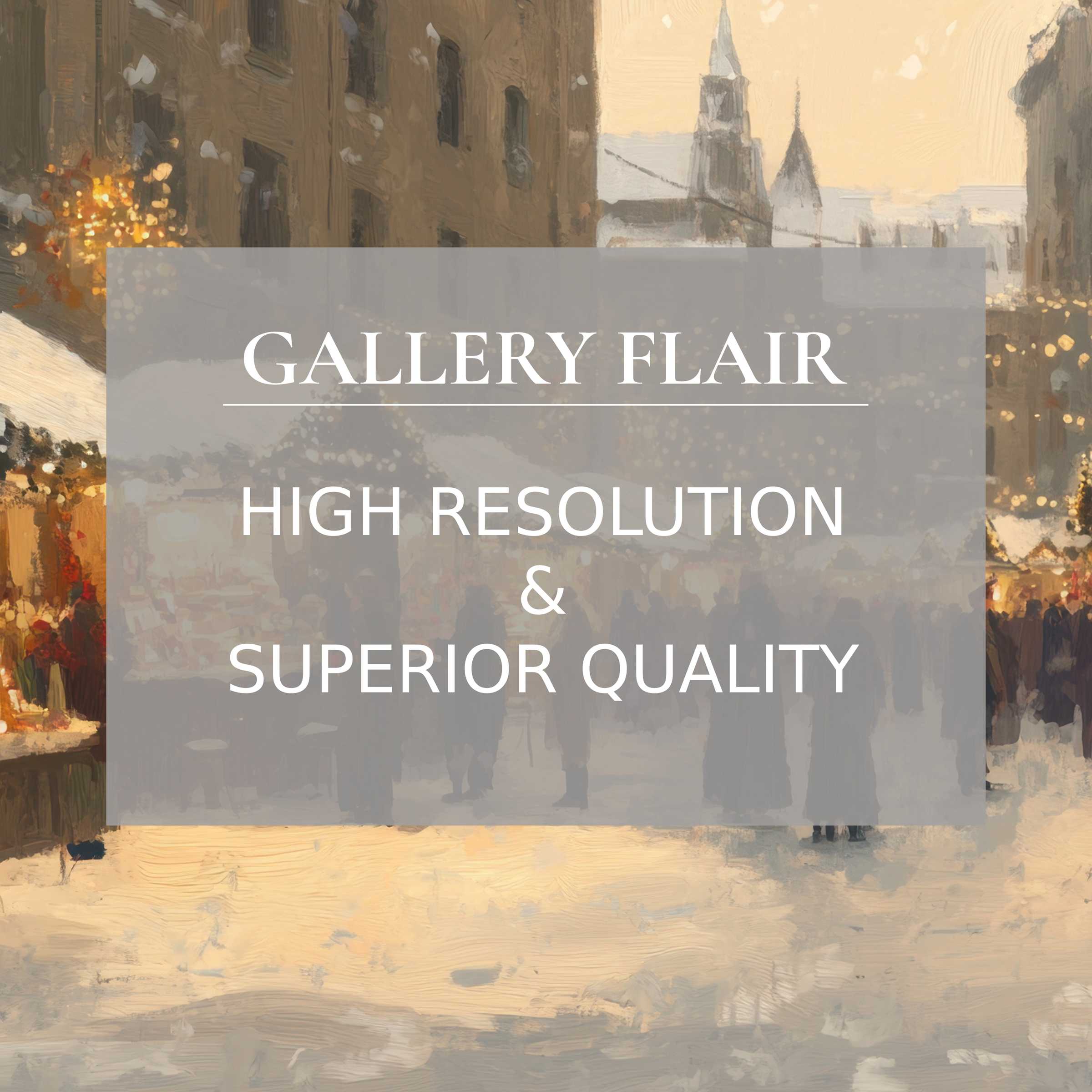 Christmas printable art capturing a serene winter market scene, exuding warm festive glow and refined, high-resolution detail to elevate modern interiors