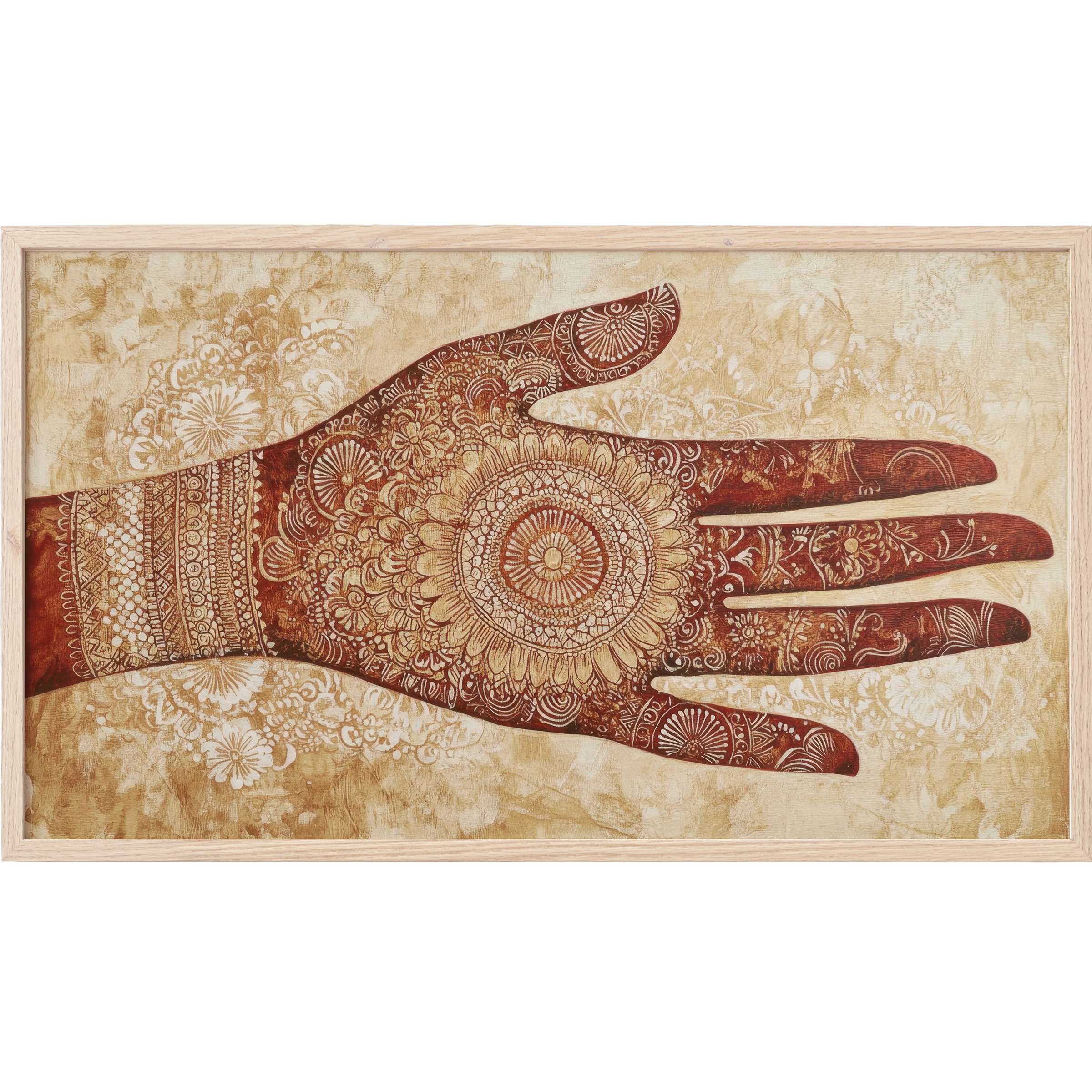 Boho Frame TV Art featuring a detailed henna-inspired hand design in warm terracotta and beige tones