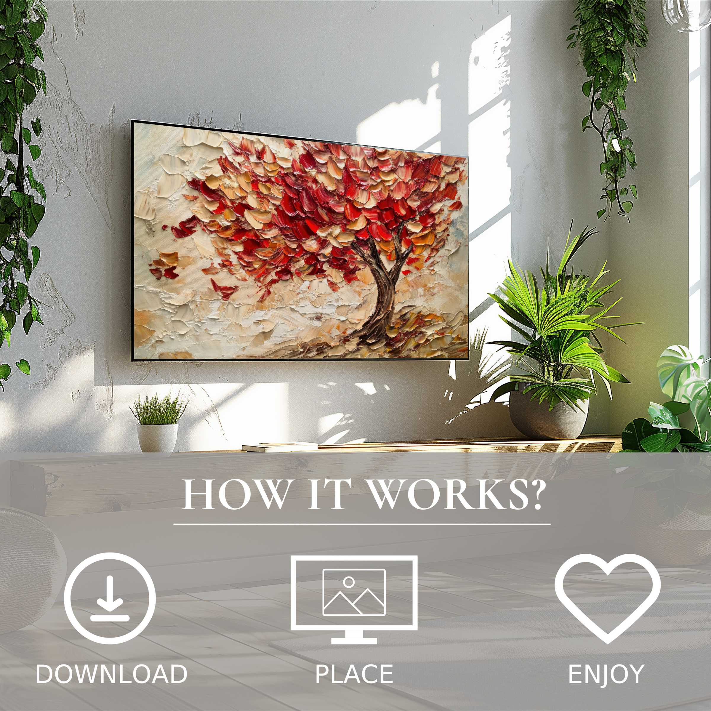 Fall art for Samsung TV with warm color flow on The Frame, easy digital download enriches any modern living space
