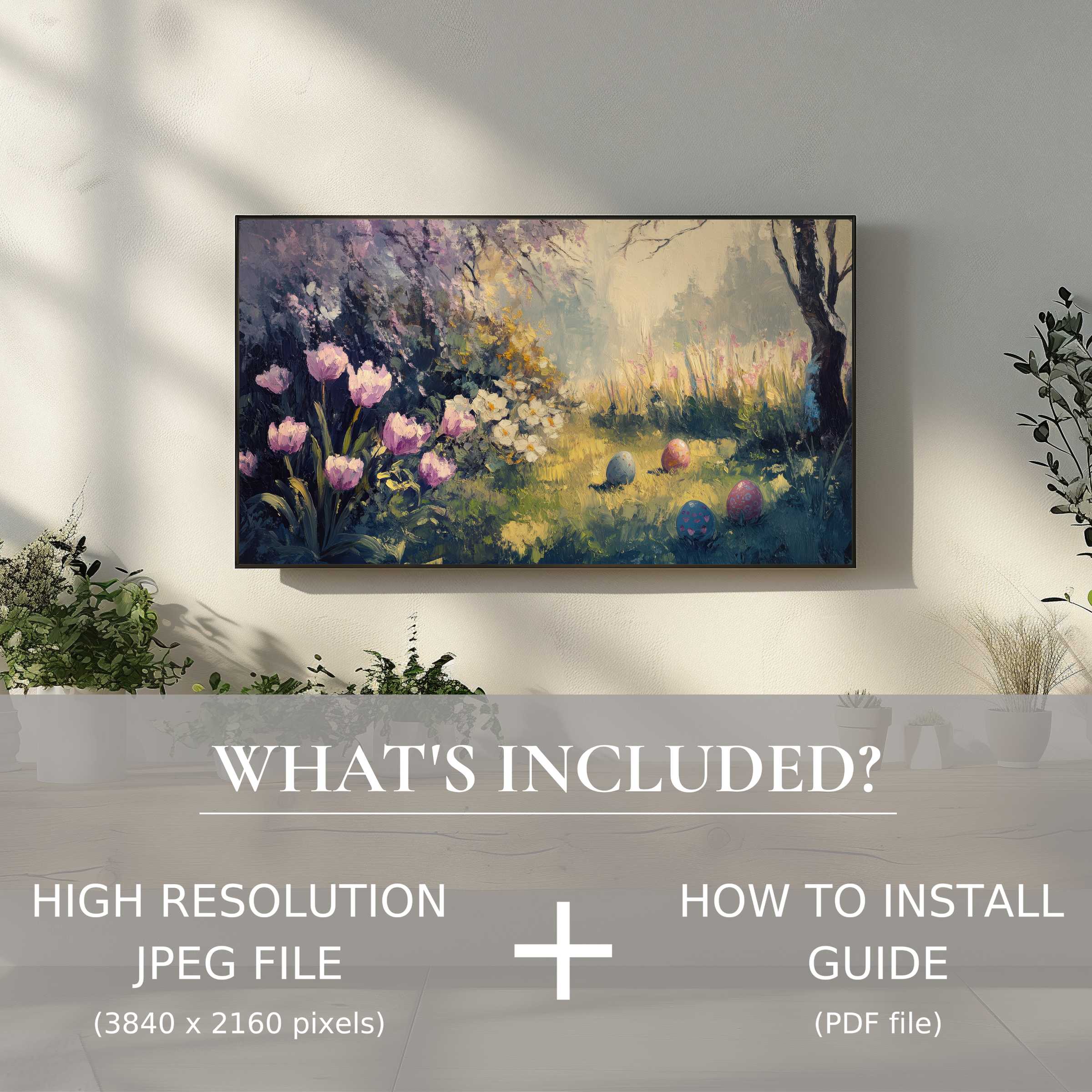 Elegant easter digital TV art download enhancing your space with easy digital use and serene springtime charm