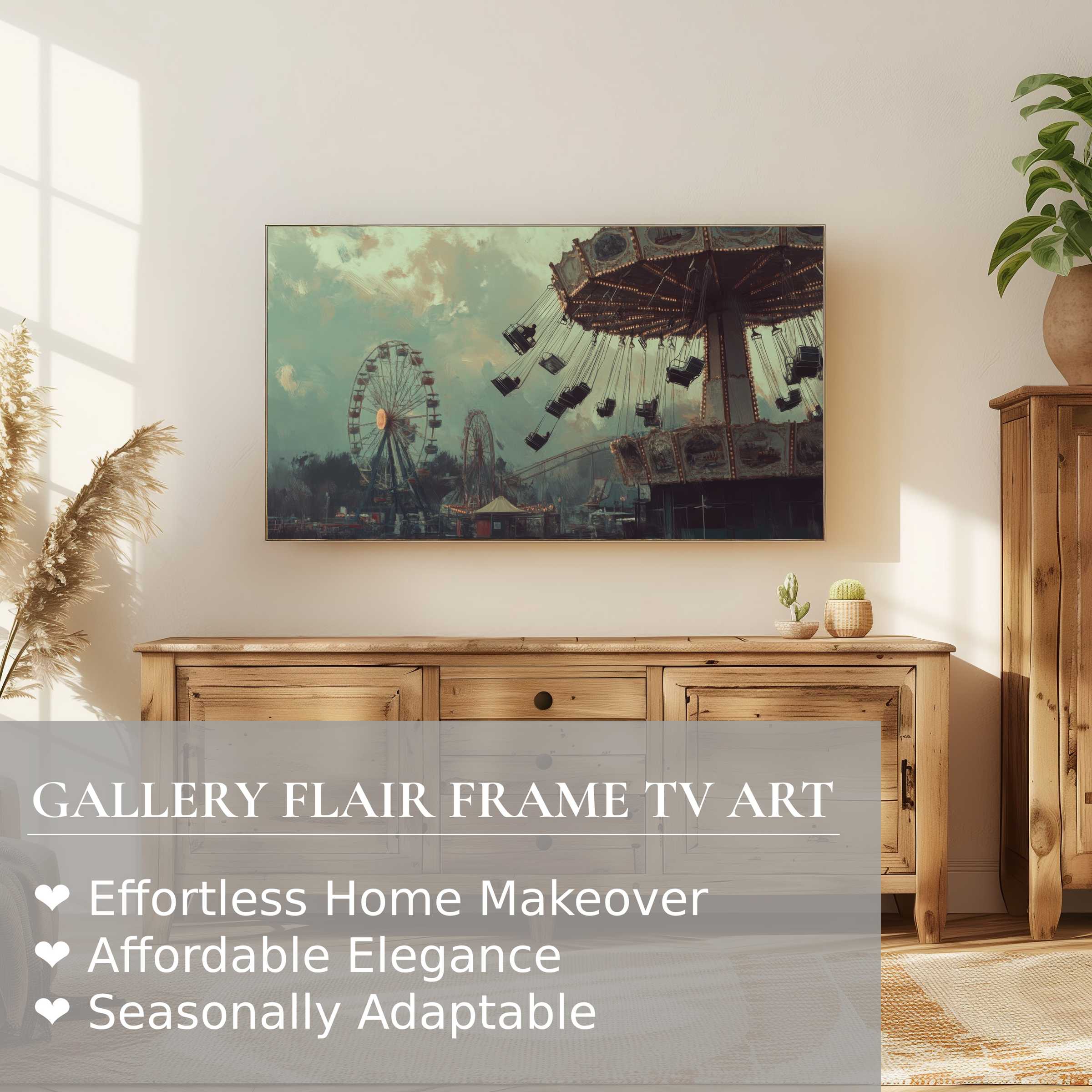 Samsung Frame TV displays moody, vintage-inspired halloween digital artwork in a chic, serene living space