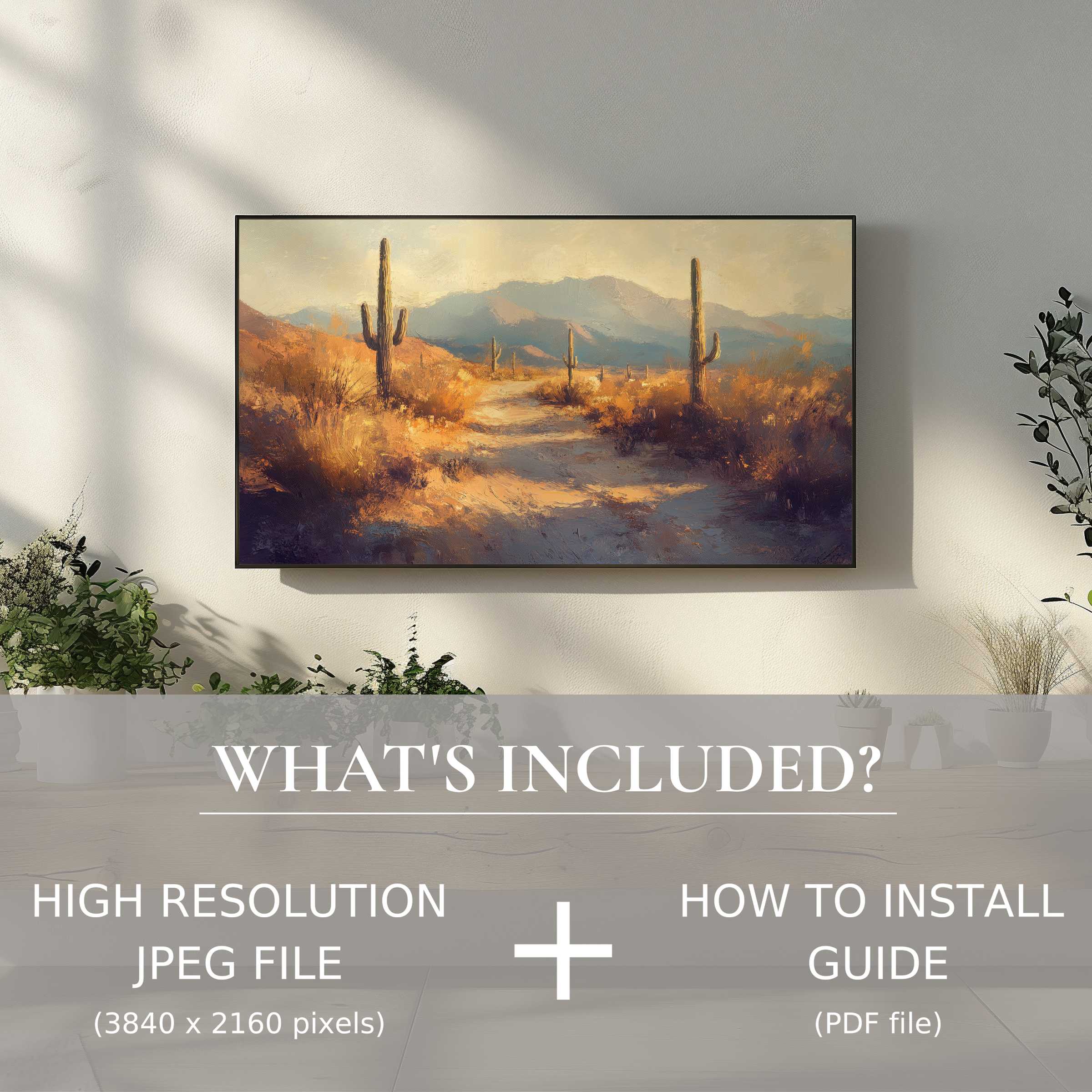 Elegant summer digital TV art download with easy use, enriching your living space with warm desert landscape charm