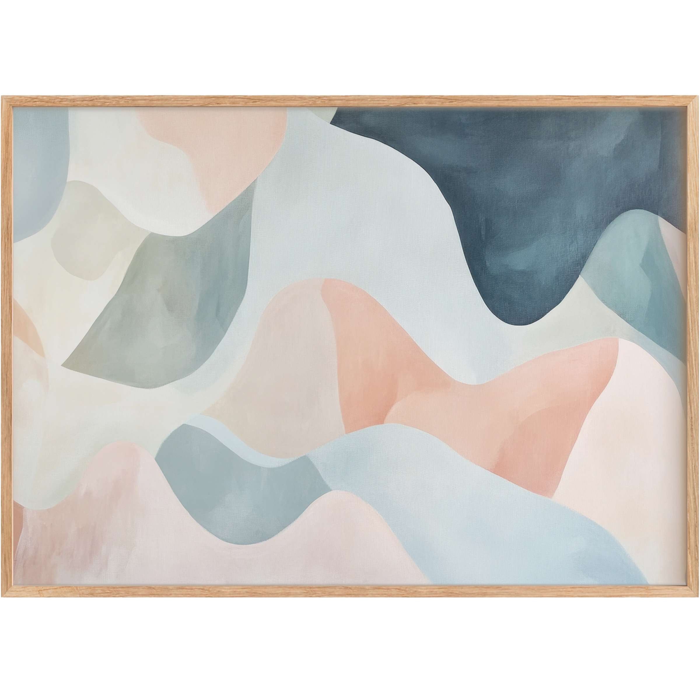 Serene abstract printable wall art in soft blues, blush, and taupe, creating a calming, flowing ambiance for elegant living spaces