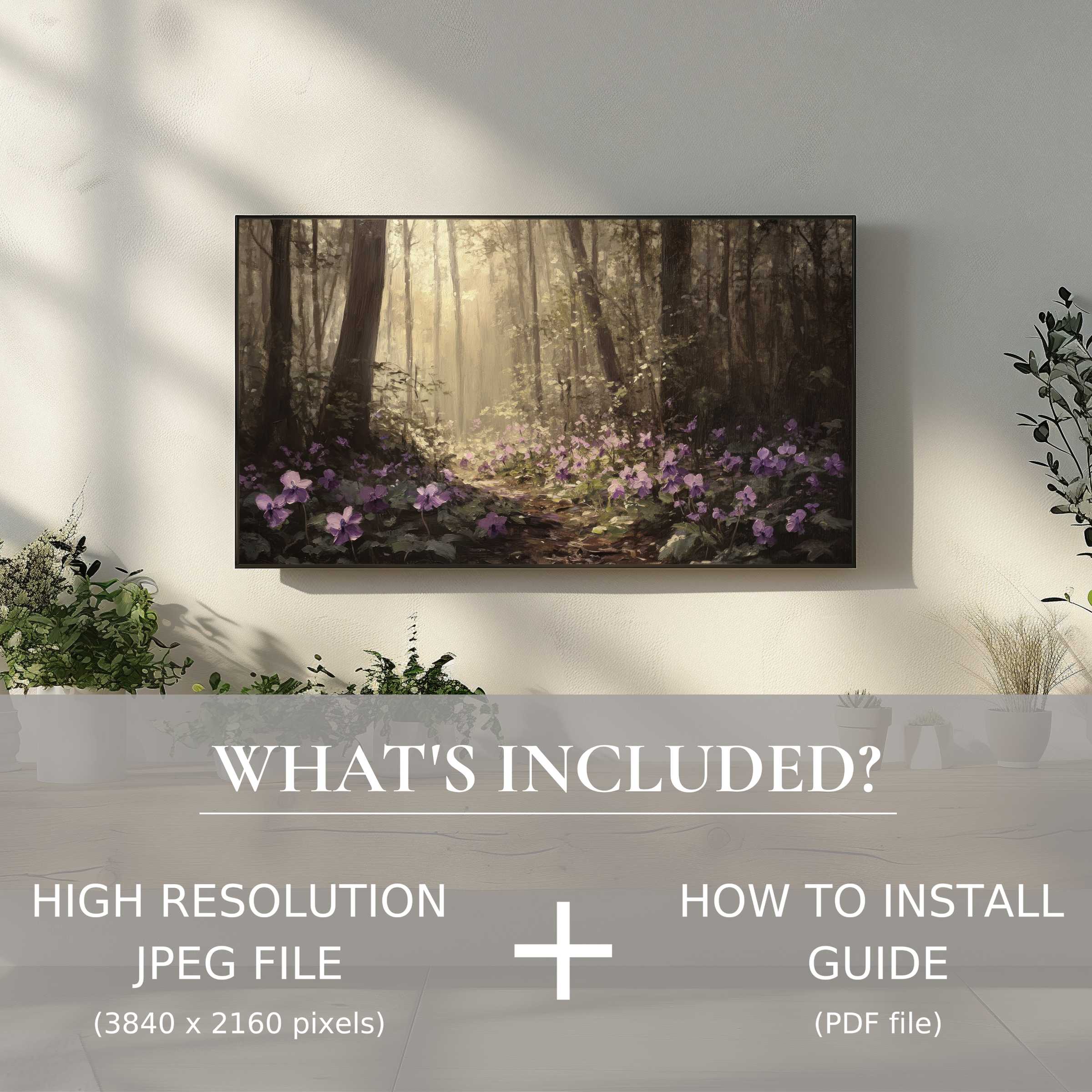 Elegant botanical digital TV art download enriches your living space with easy-to-use, high-res forest floral imagery