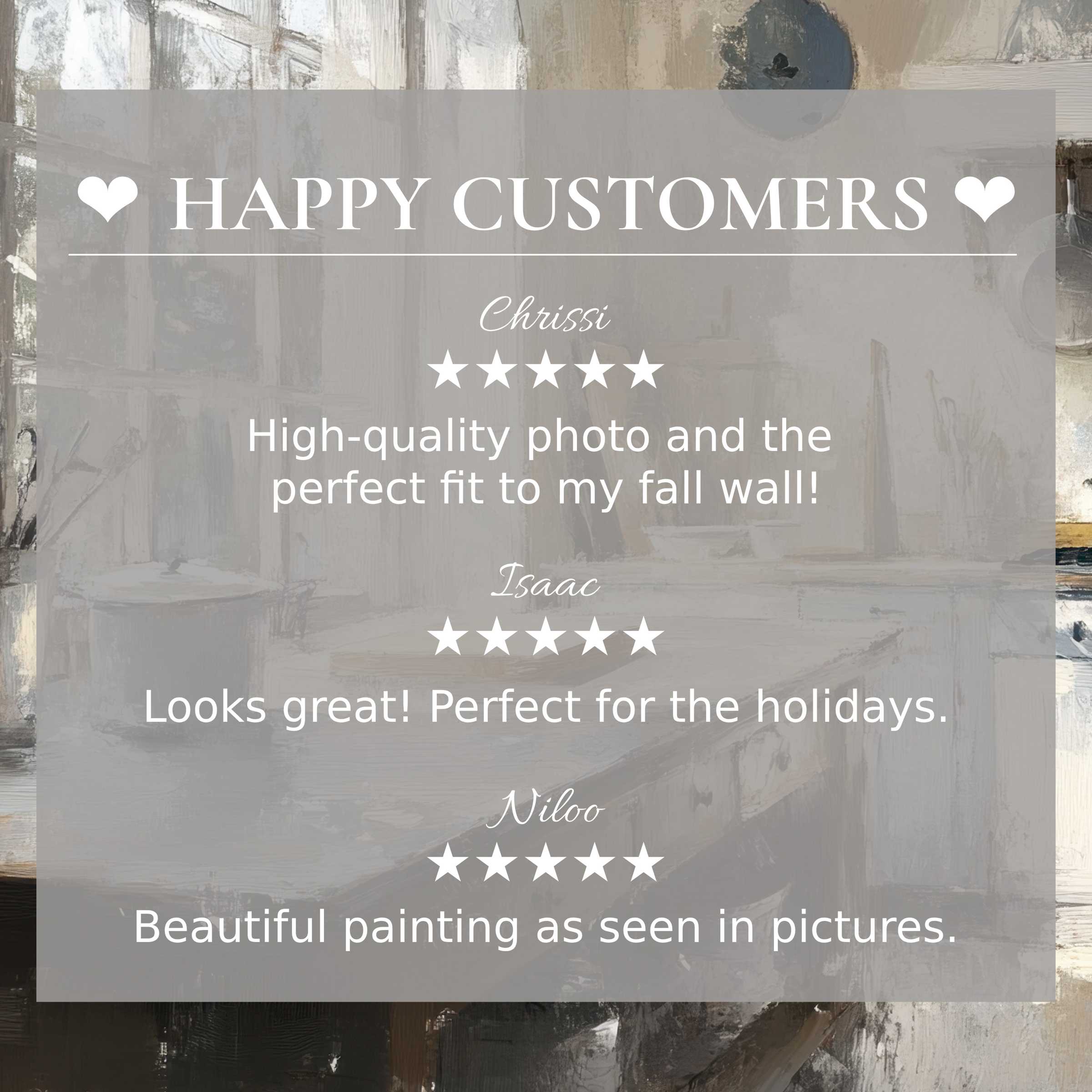 Farmhouse art for Frame TV with abstract muted tones, trusted by happy customers sharing elegant positive reviews
