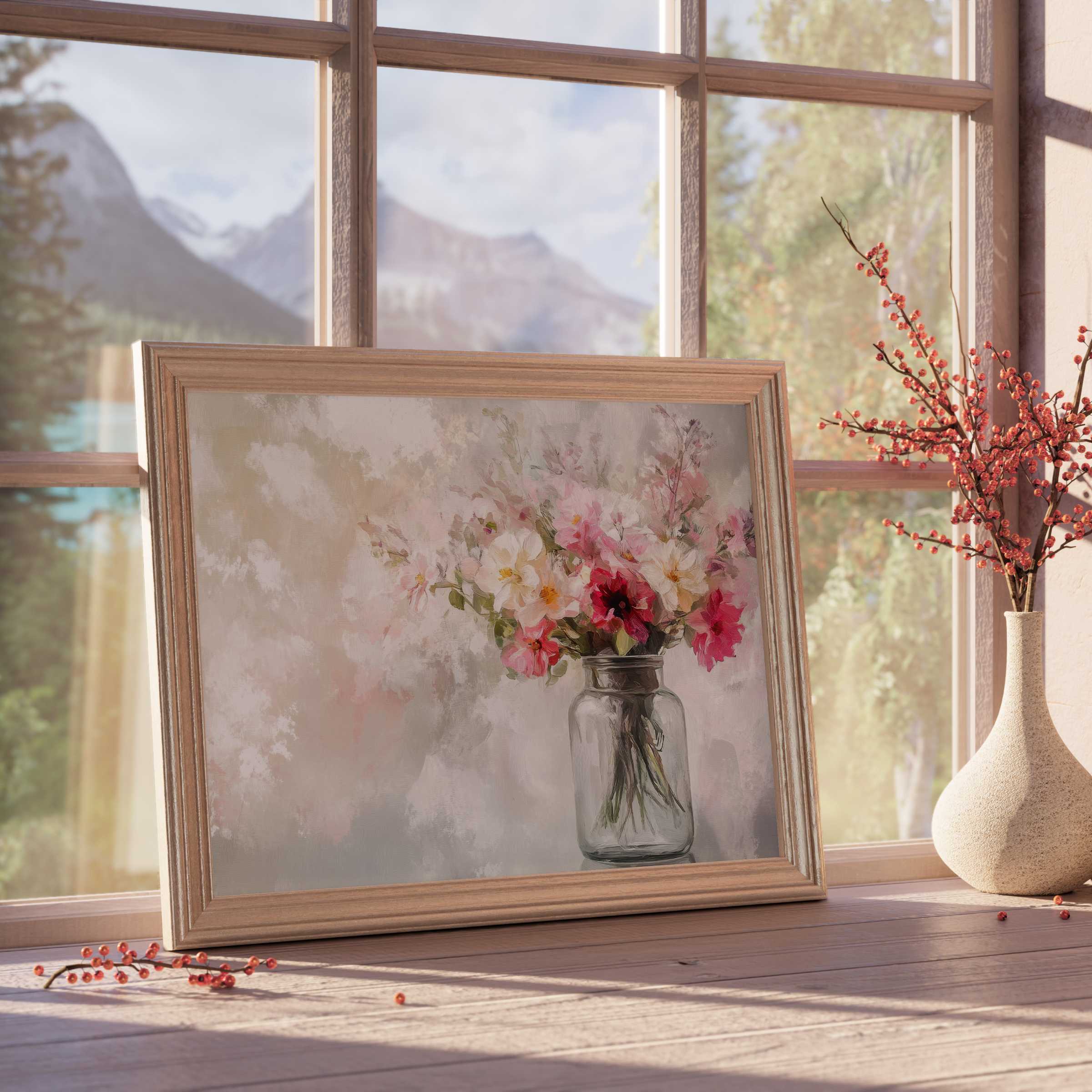 Spring downloadable art showcasing delicate blooms in soft pastel hues, perfect for elegant, serene interiors