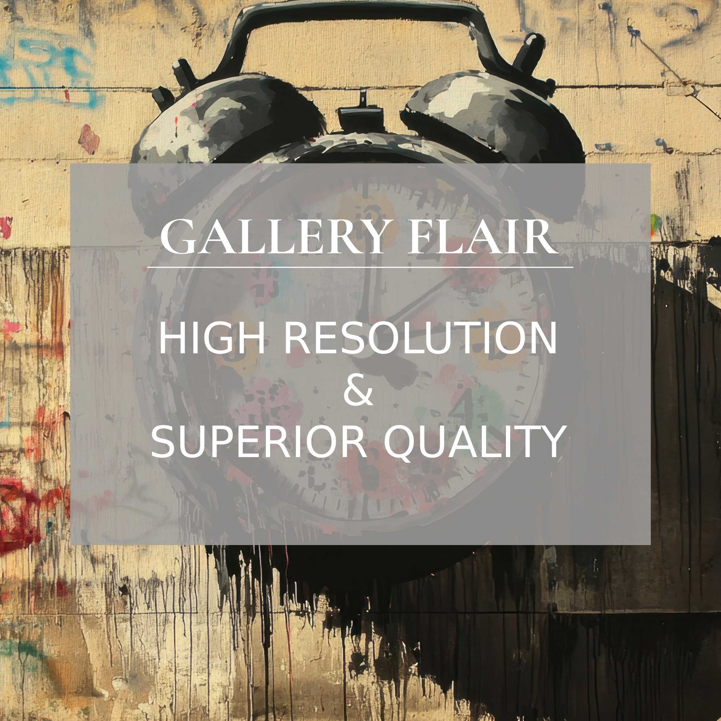 Bold street art printable art featuring a weathered alarm clock with rich textures and edgy urban charm, elevating modern interiors with premium detail and dynamic ambiance