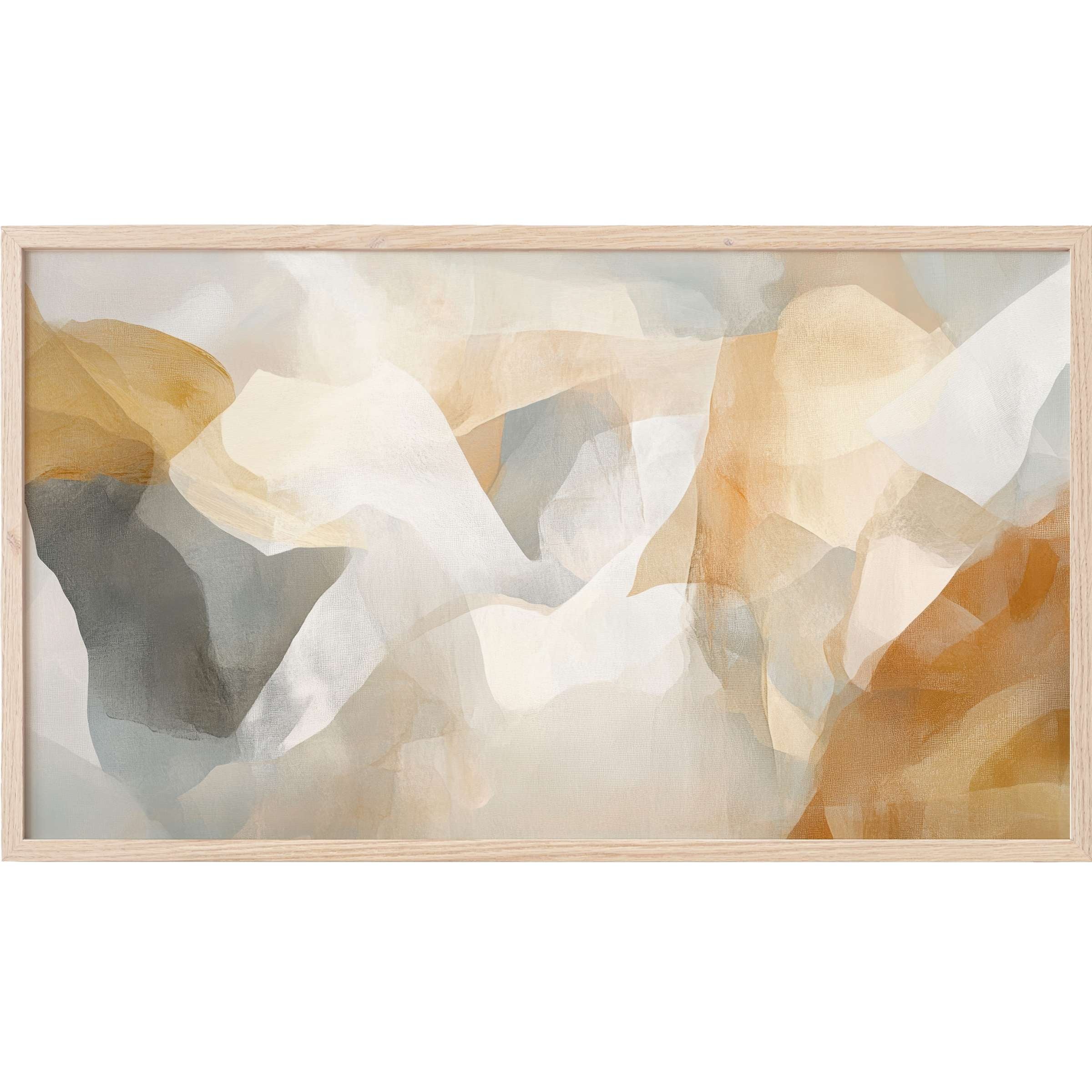 Soft, flowing layers of beige, grey, and warm ochre create a serene boho Frame TV Art ambiance