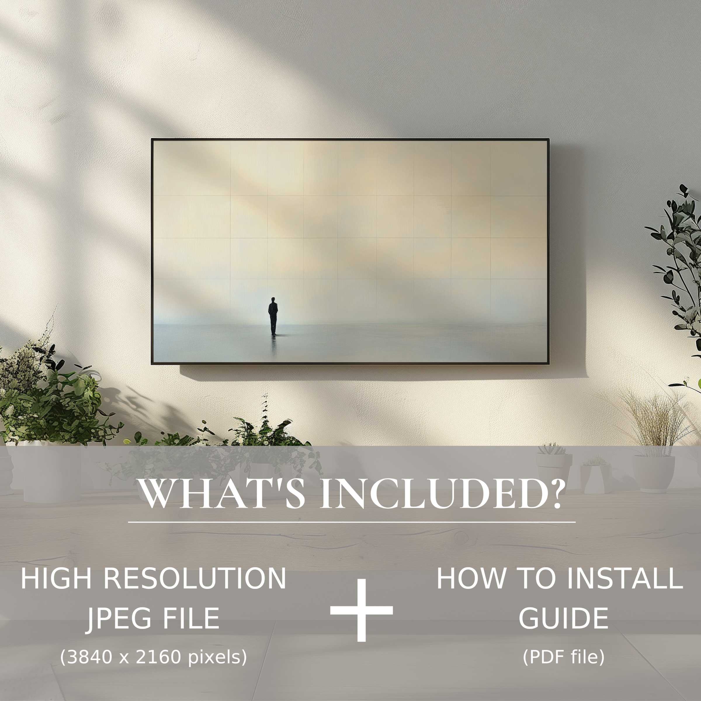 Neutral digital TV art download elevates your space with easy digital use and minimalist modern elegance