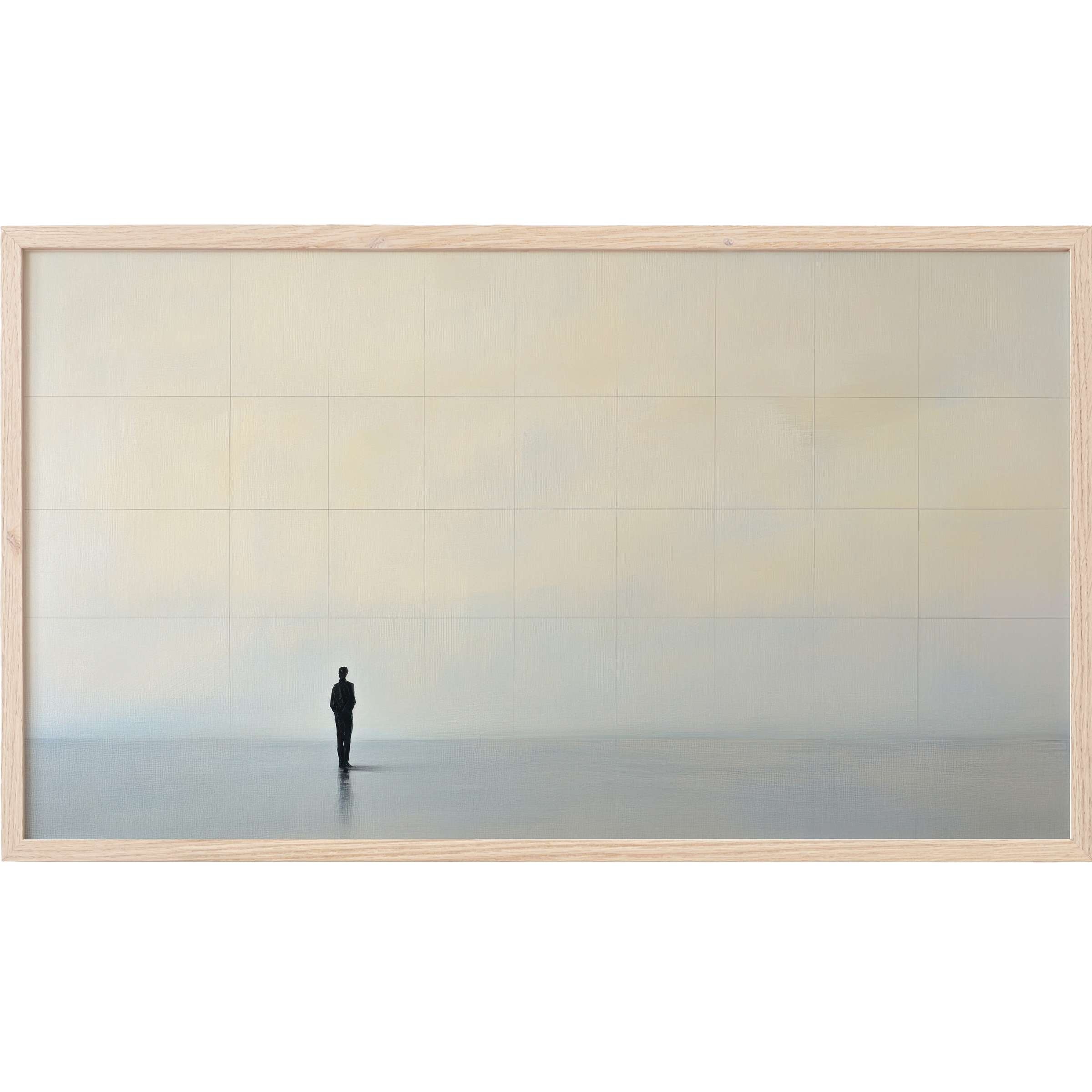 Minimalist lone figure in soft beige and gray hues, embodying calm sophistication in neutral Frame TV Art