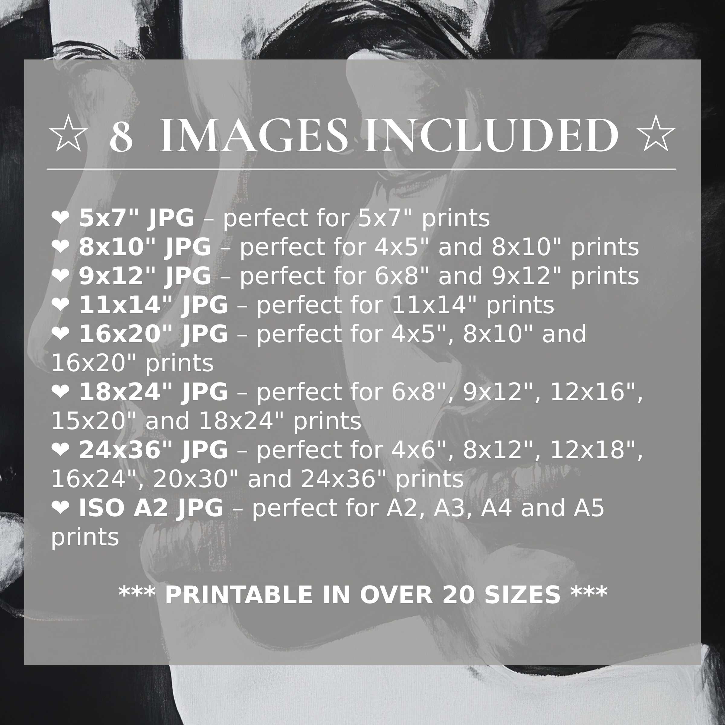 Black and white digital print exudes bold elegance and timeless contrast, offered in 8 high-quality sizes to elevate modern interiors with versatile style