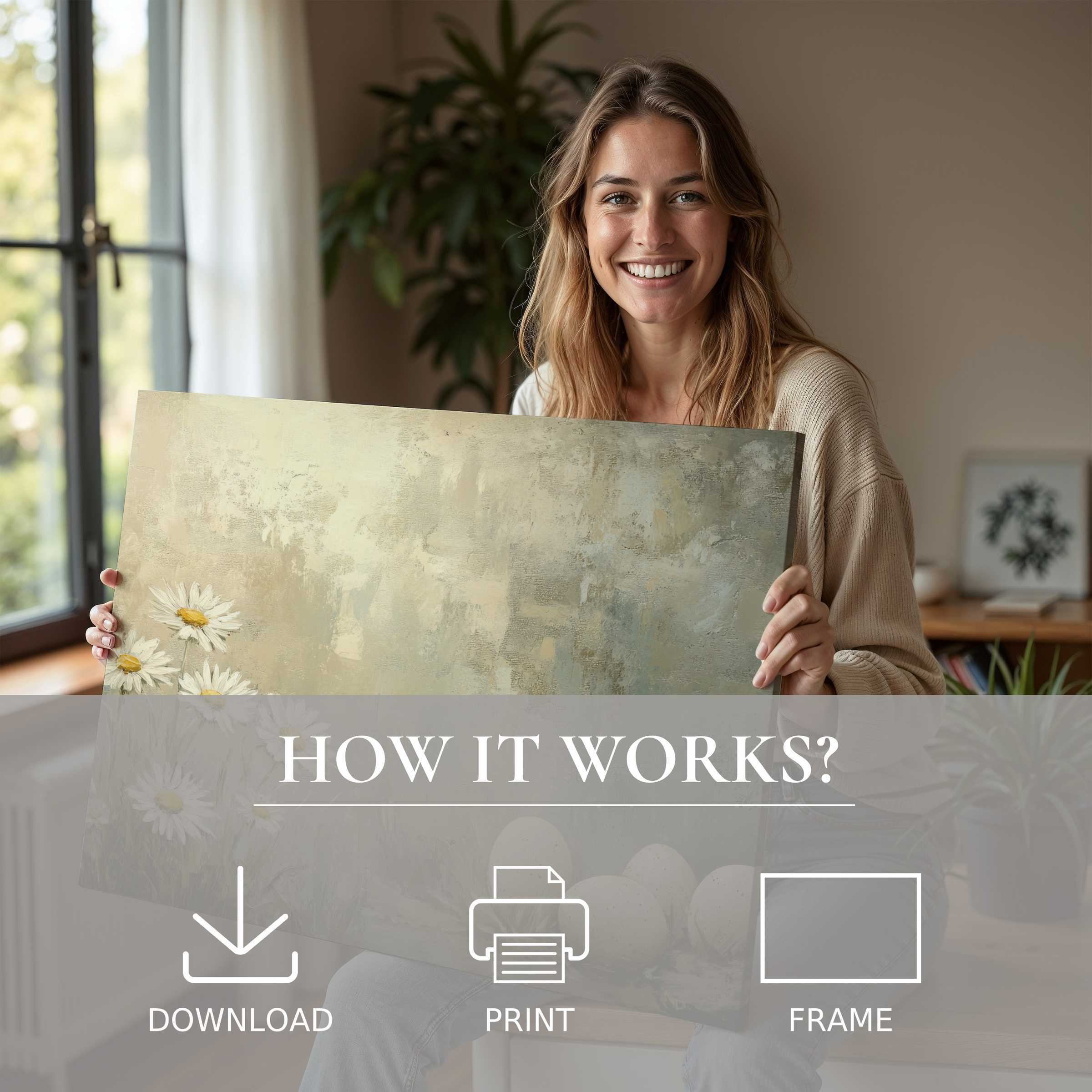 A joyful moment in a stylish home, embracing the ease and warmth of an Easter digital art print that enriches everyday living