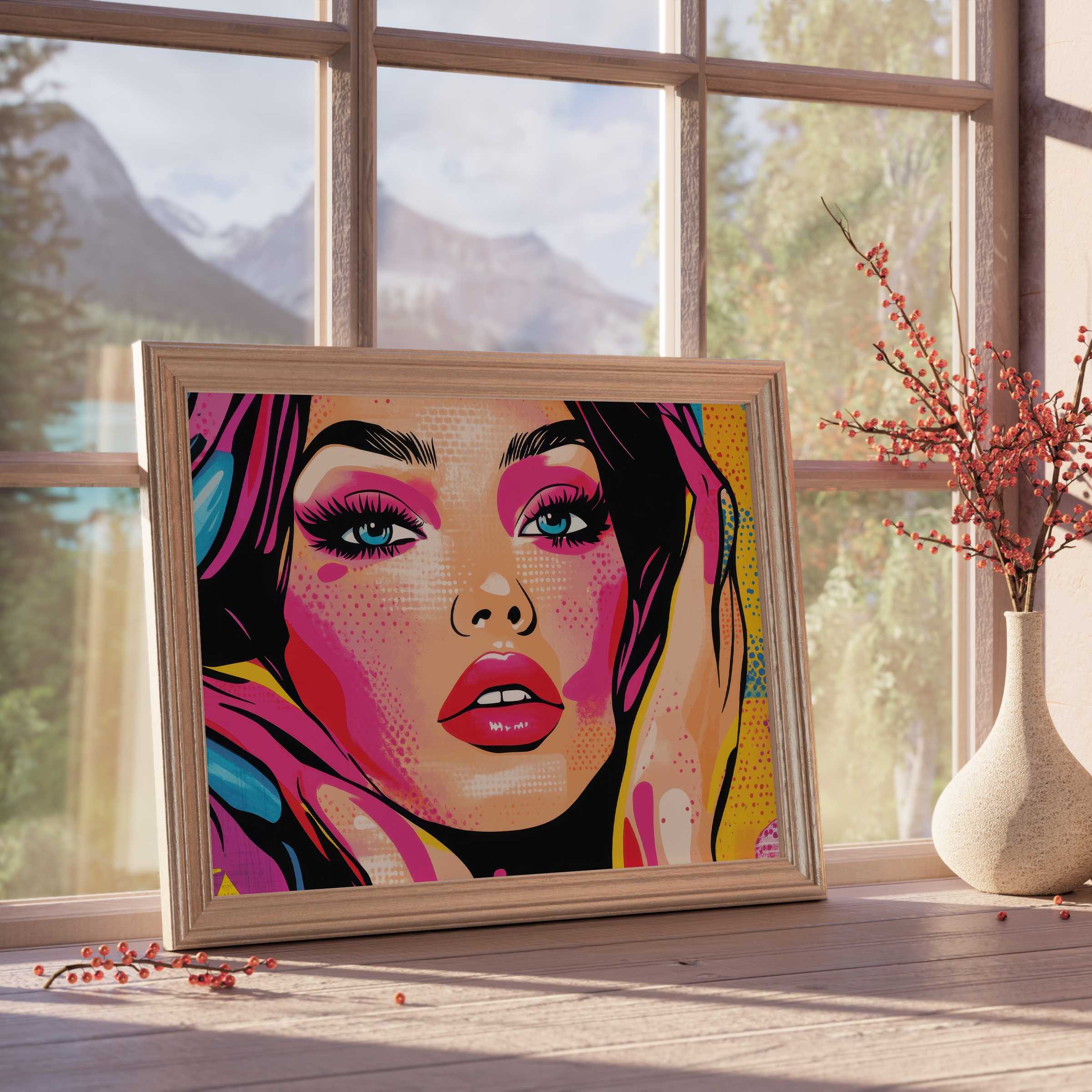 Vibrant pop art downloadable art captures allure and bold elegance, elevating curated interiors with energetic, design-forward sophistication
