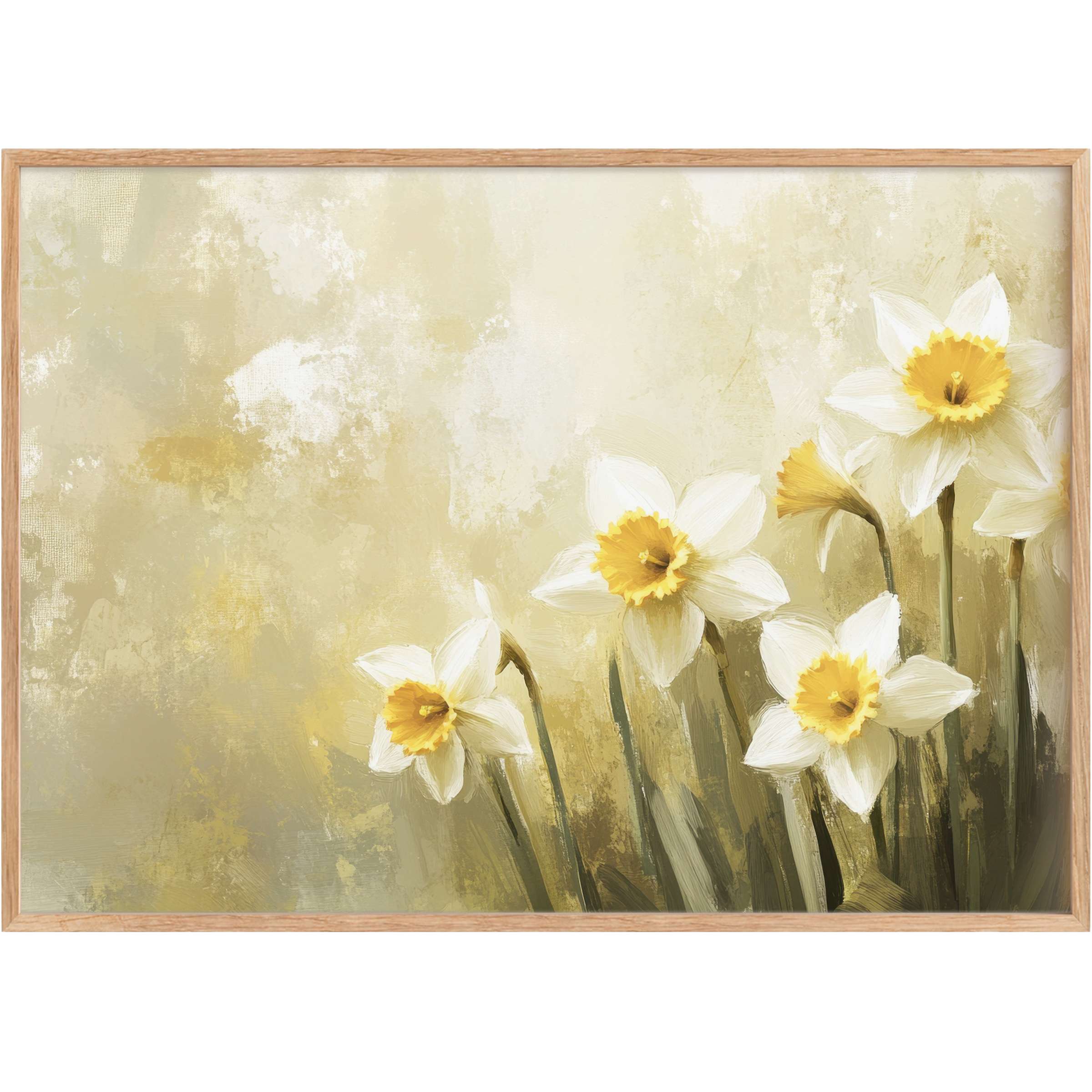 Elegant spring printable wall art with radiant white and golden daffodils, evoking warmth and serene natural beauty