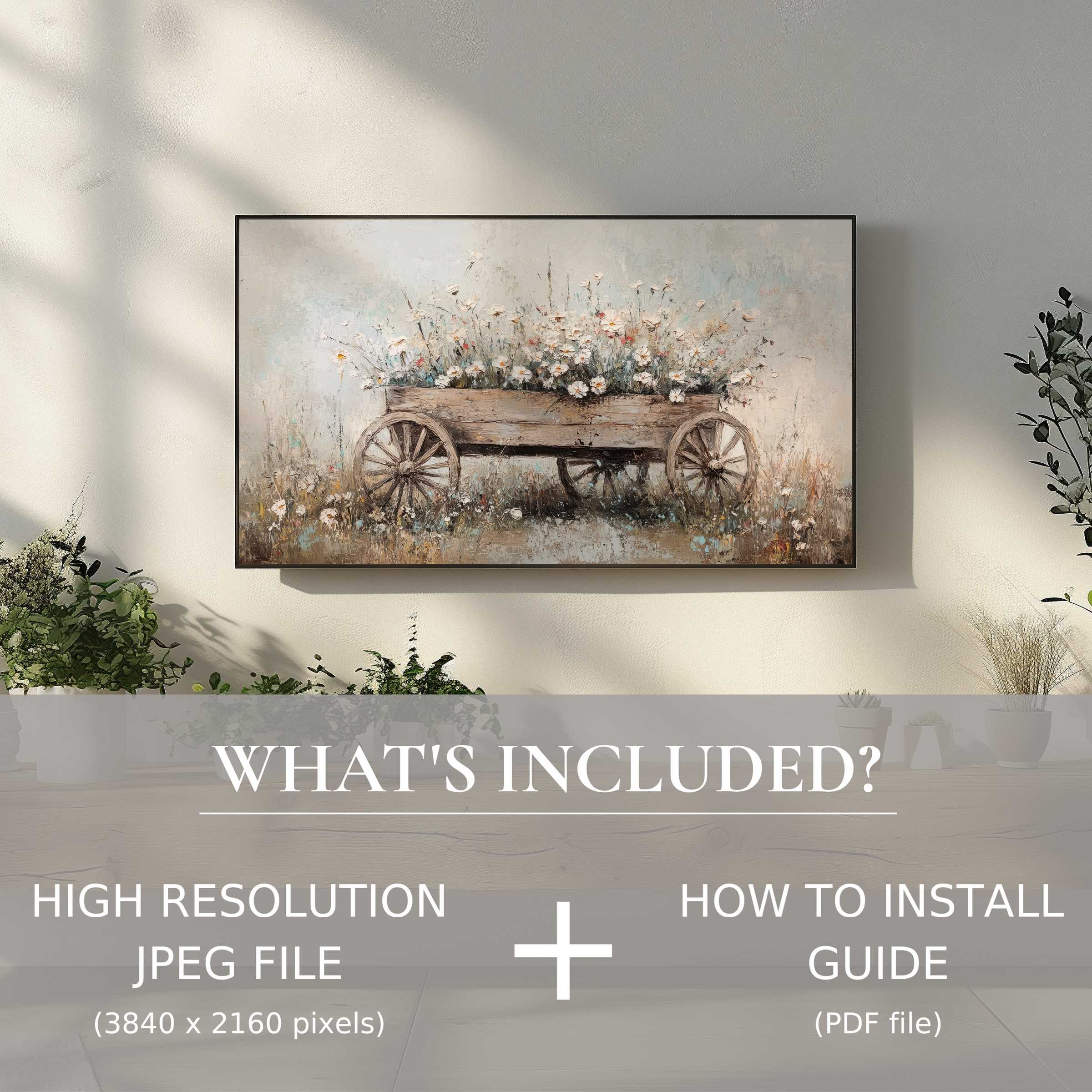Elegant farmhouse digital TV art download, easy to use, enhancing living spaces with timeless rustic charm