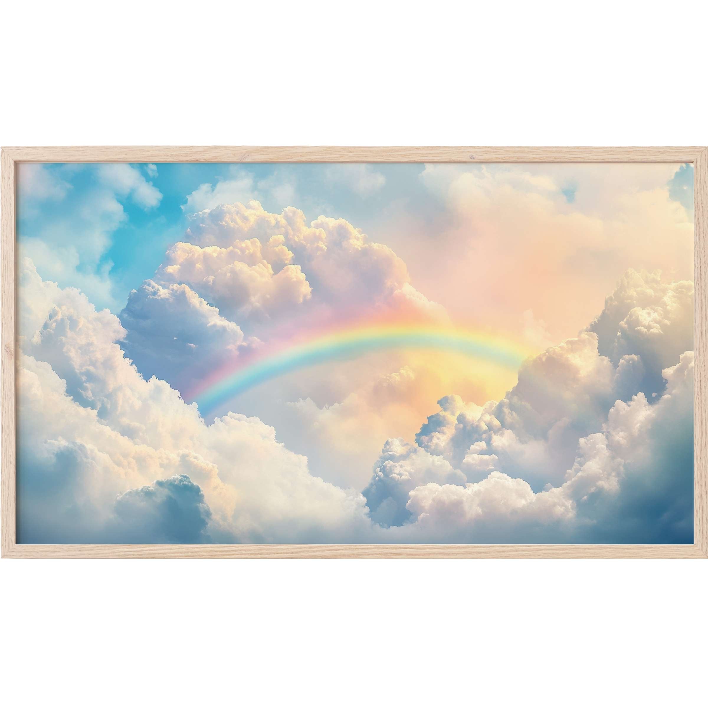 Soft pastel clouds and a vibrant rainbow blend in serene, airy hues - perfect nursery Frame TV Art for modern decor