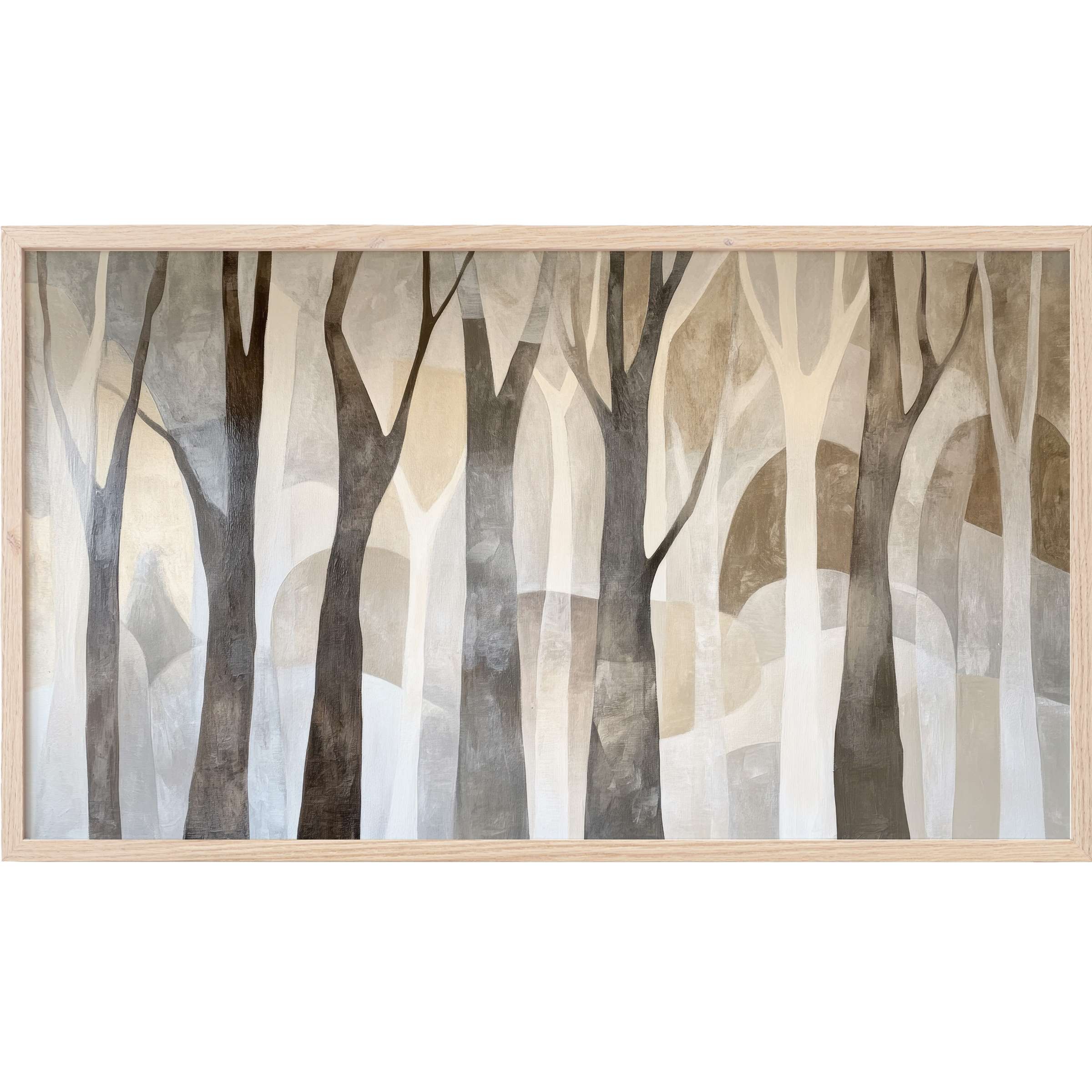 Serene forest silhouette in muted earth tones, a sophisticated and calming modern Frame TV Art centerpiece
