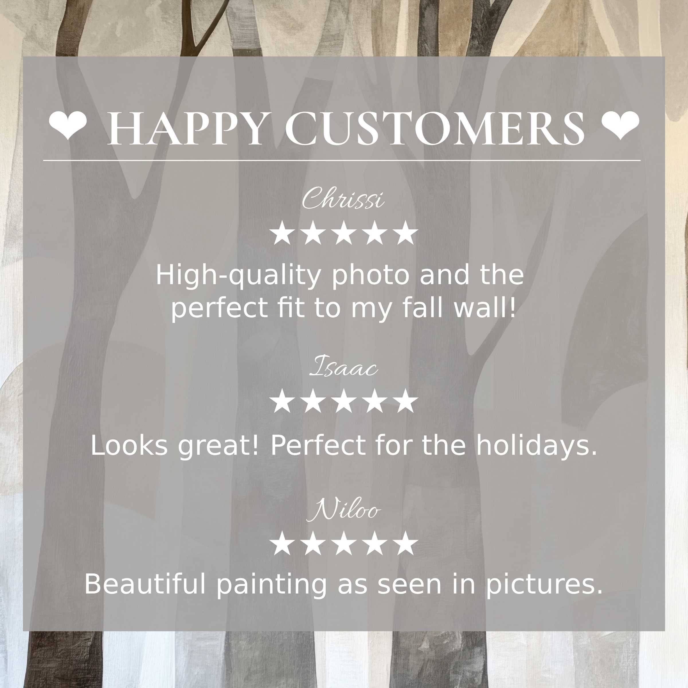 Modern art for Frame TV with abstract muted forest hues and happy customer reviews that inspire trust and elegance