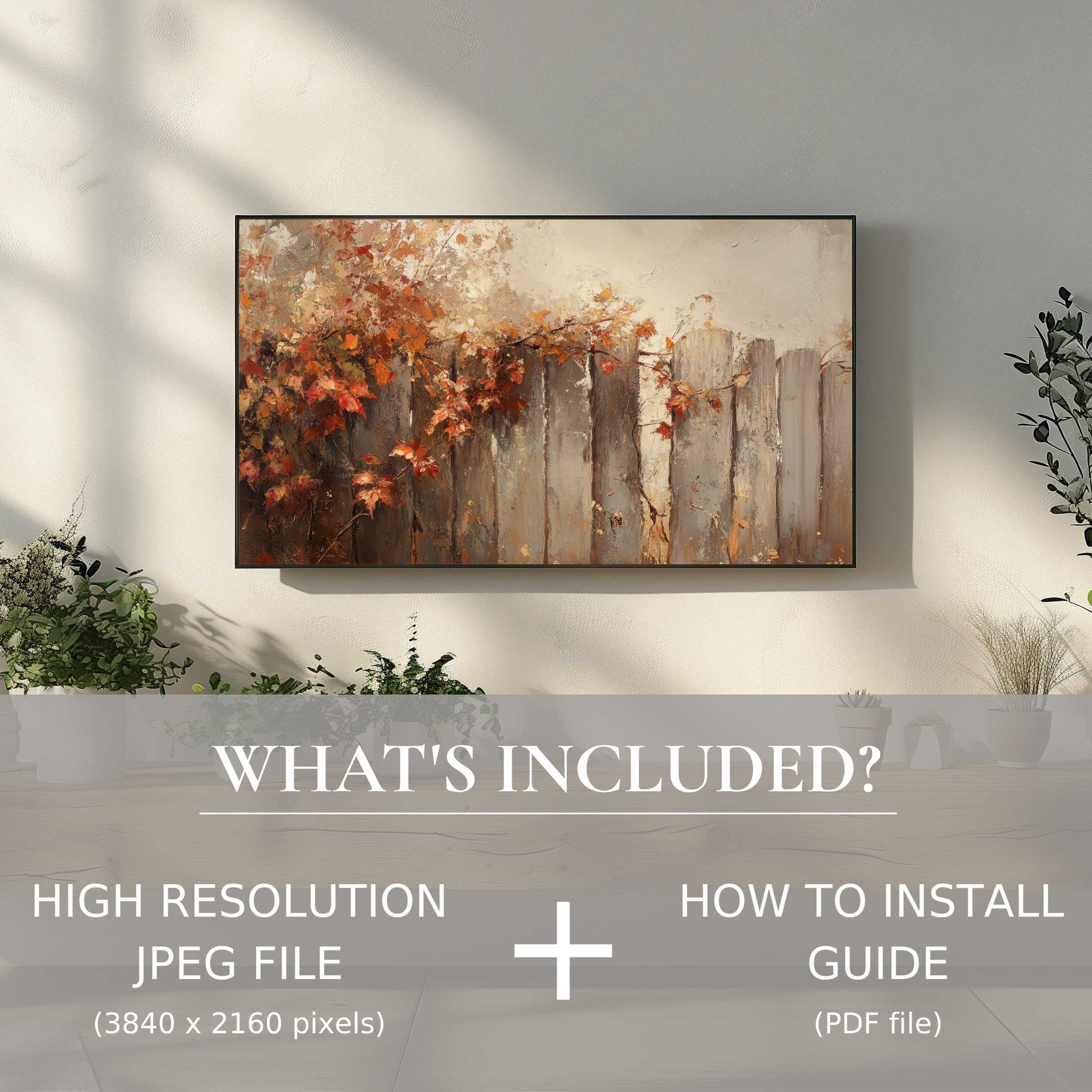 Elegant fall digital TV art download enhances your modern living space with easy digital use and warm autumnal tones