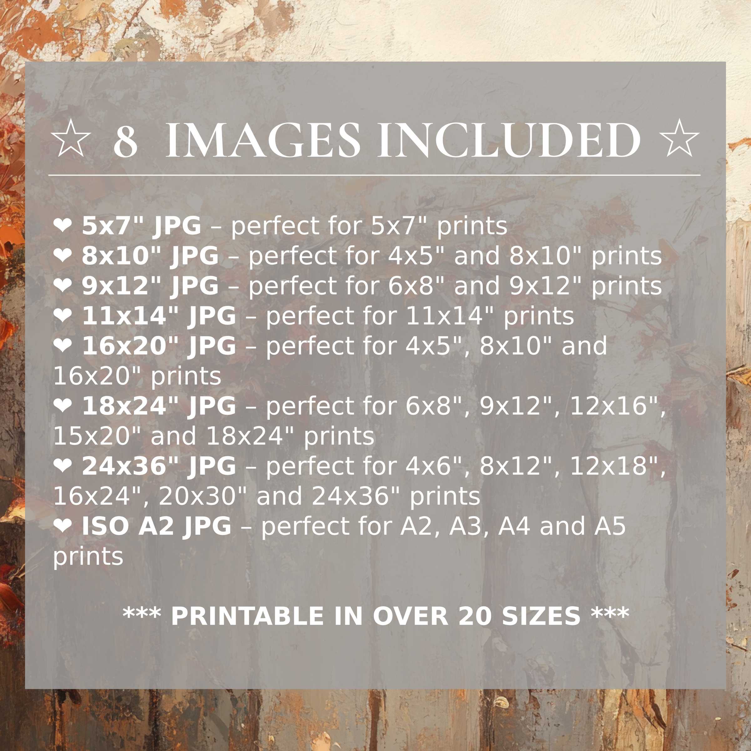 Radiant fall digital print in warm rust and cream tones, delivering timeless elegance and flexibility to elevate modern interiors with 8 high-quality sizes included