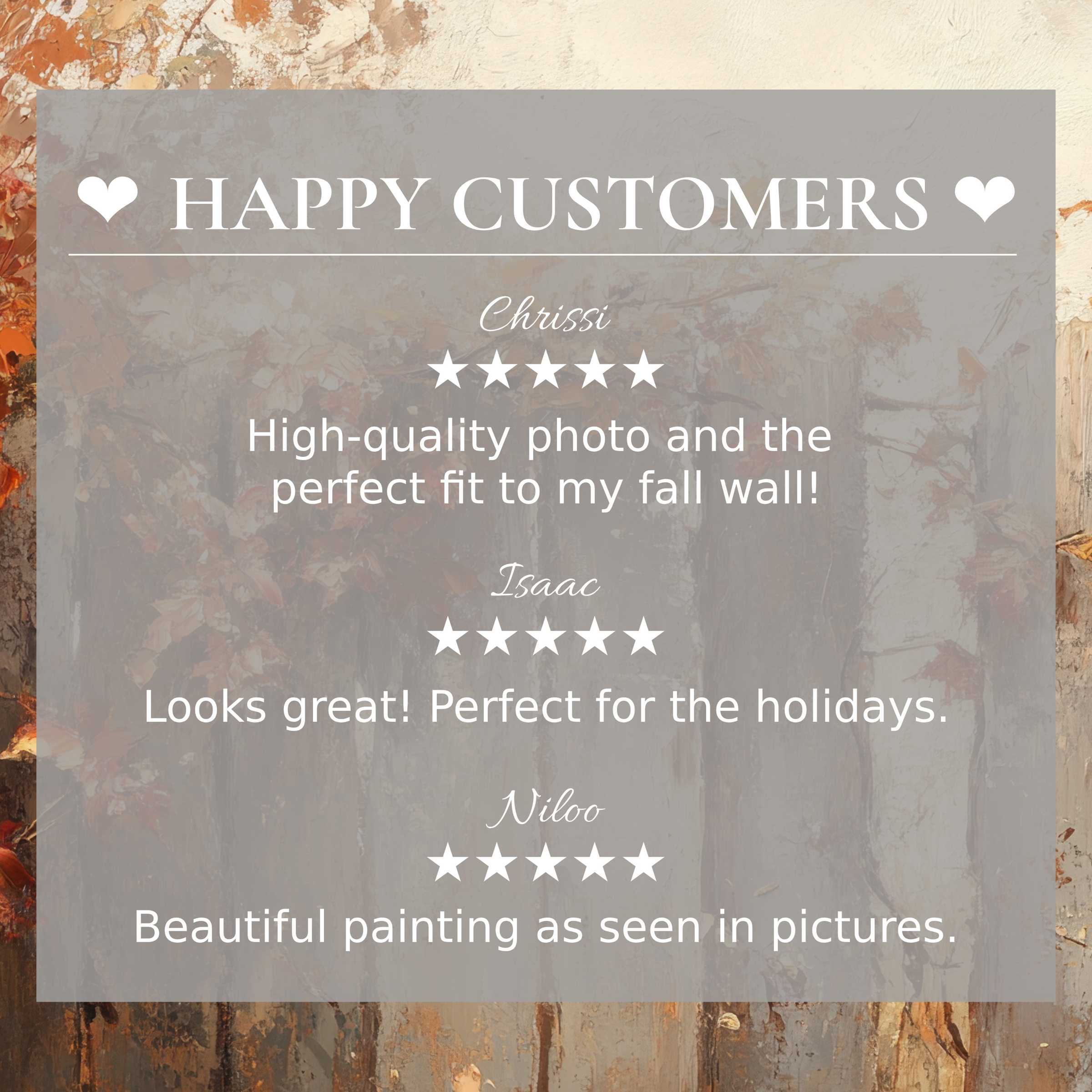 Fall art for Frame TV with abstract sunset colors; happy customer reviews build trust and showcase elegant style