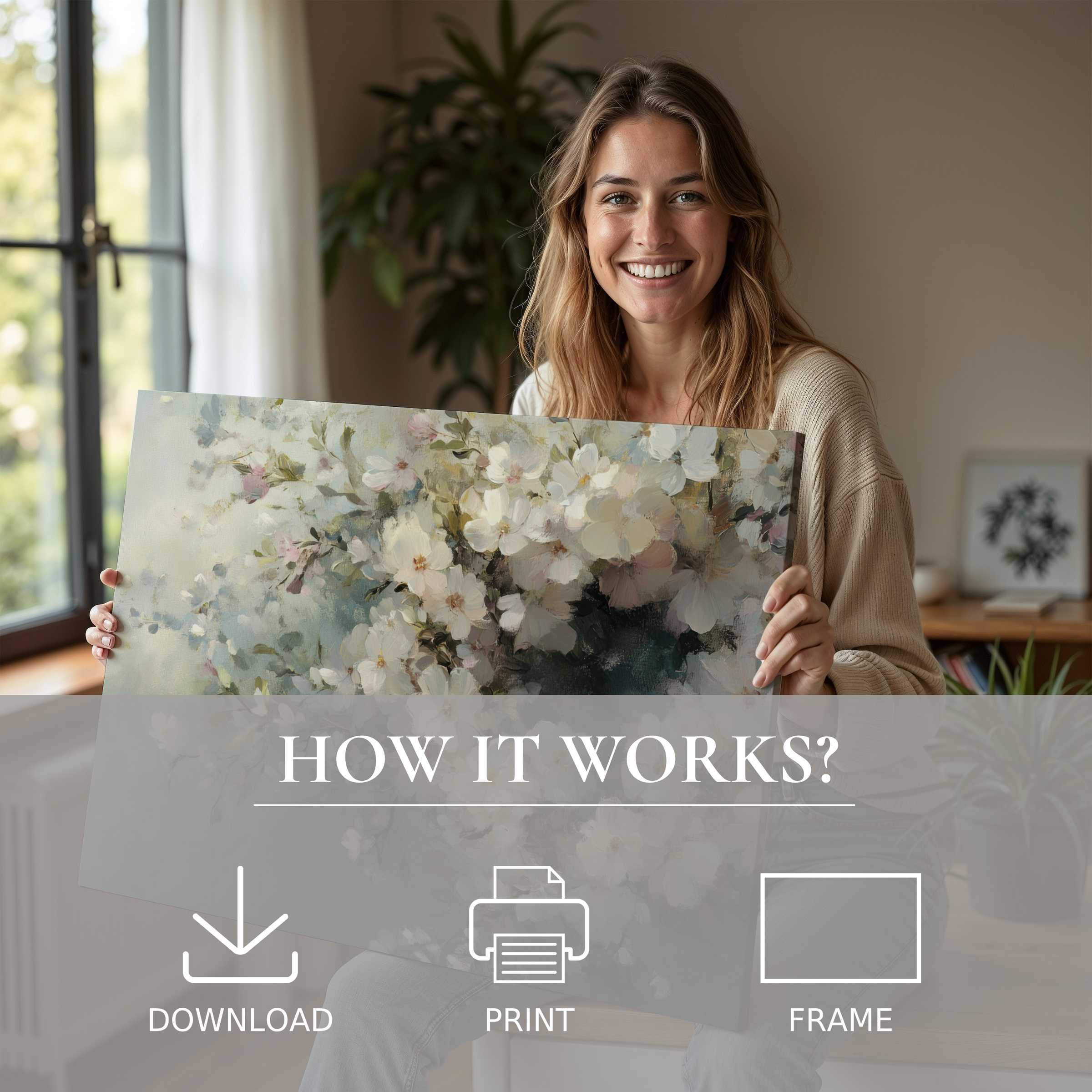 A serene moment of joy as spring’s delicate blossoms are brought to life in an easter digital art print, elevating modern interiors with effortless grace
