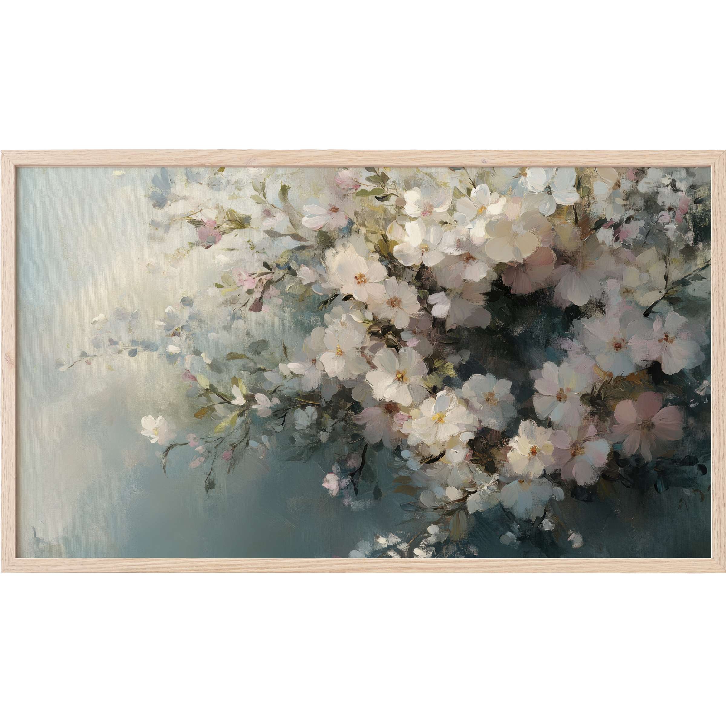 Elegant pastel floral bouquet with soft brushstrokes in muted blues and whites, perfect easter Frame TV Art
