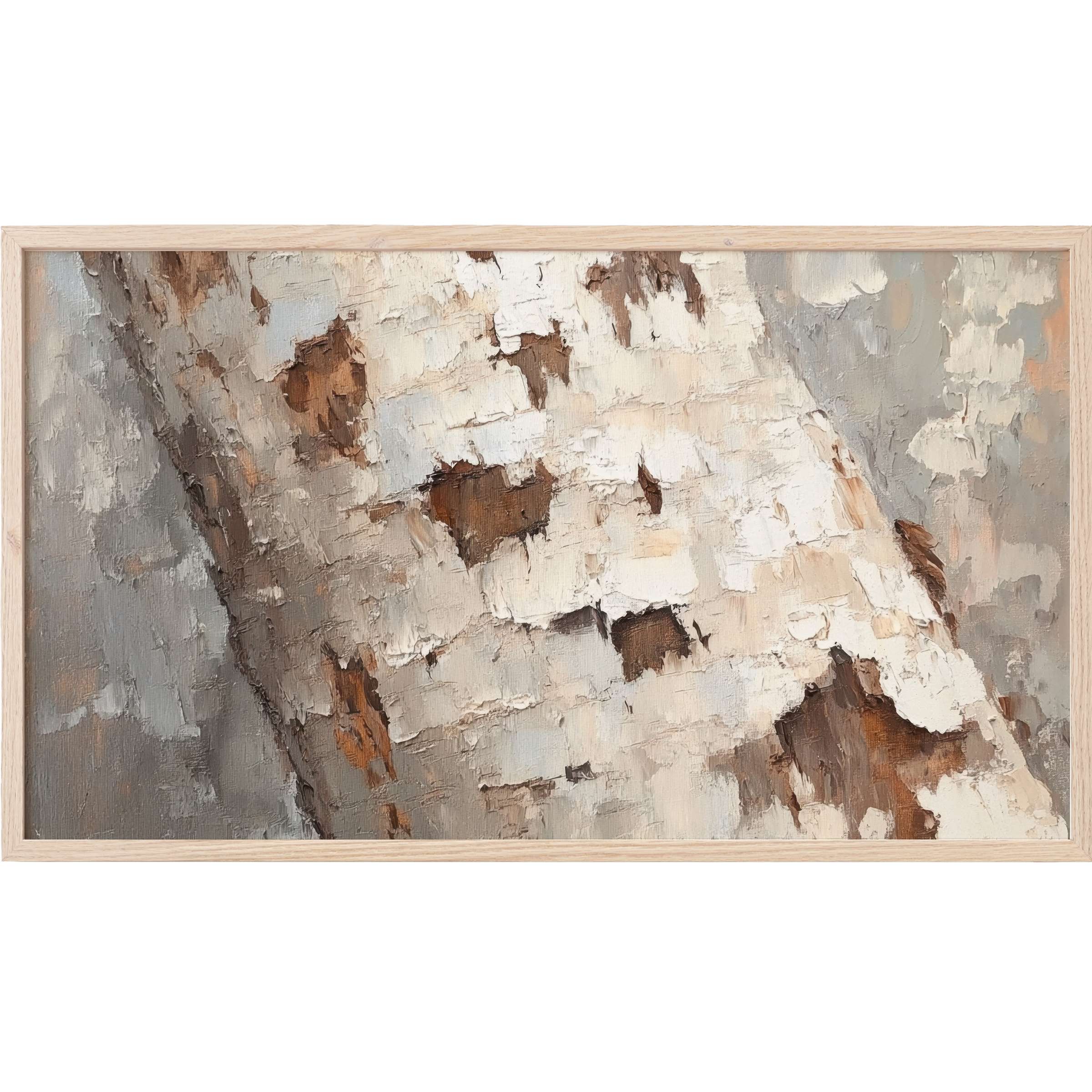 Textured close-up of birch bark in muted beiges and browns, a sophisticated tree Frame TV Art for modern decor