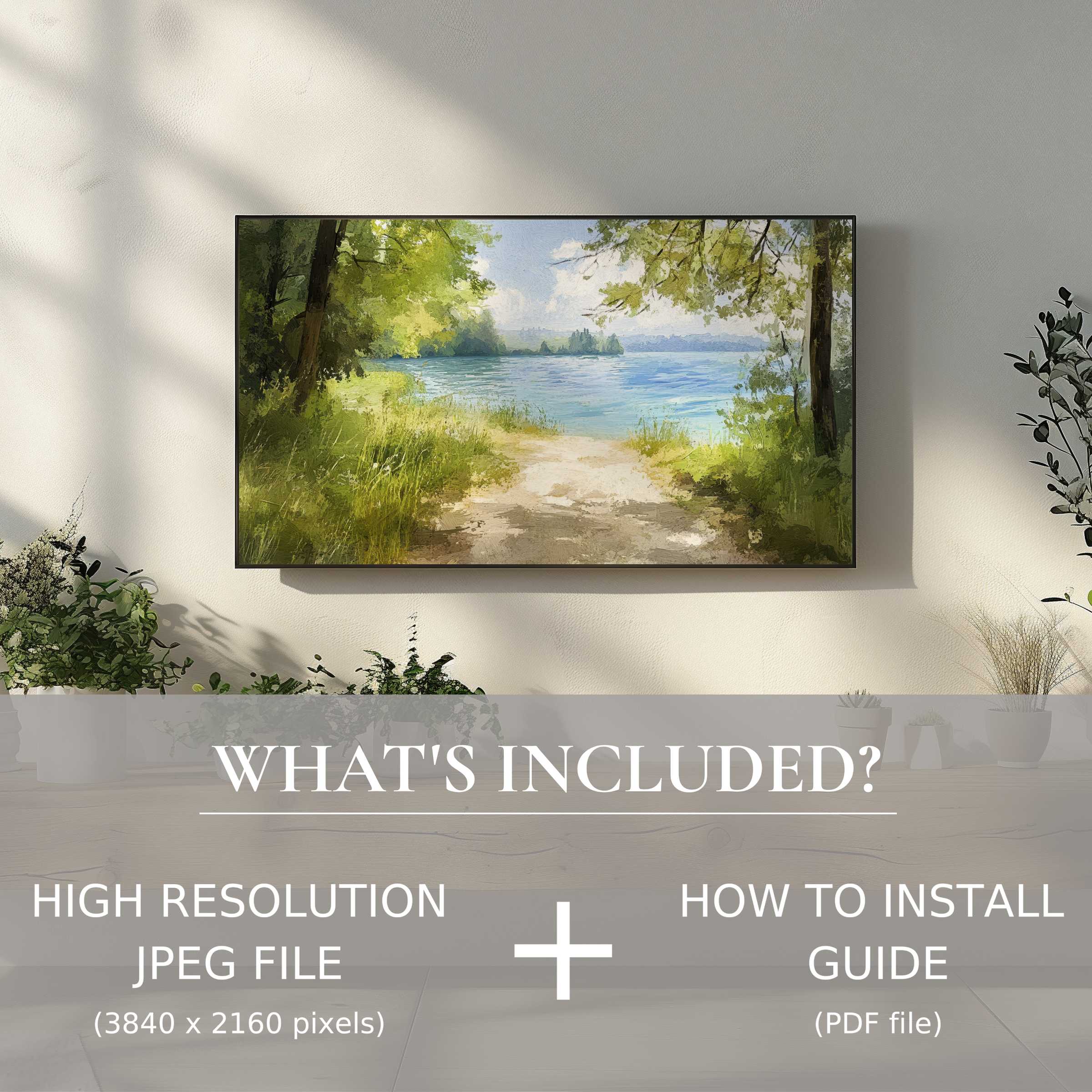 Elegant summer digital TV art download enhances living spaces with easy digital use, showcasing serene nature scenes