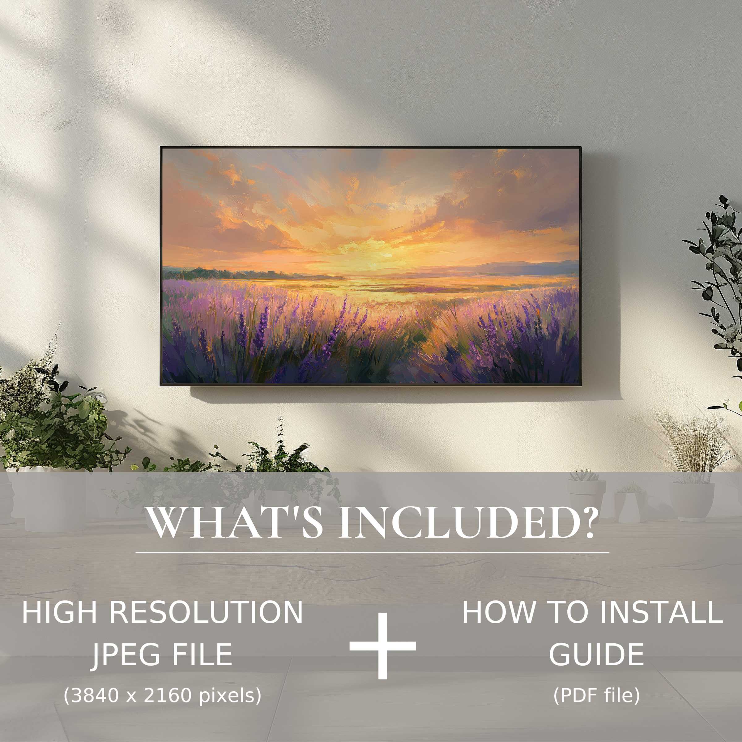 Elegant landscape digital TV art download enhances modern living with easy digital use and vibrant sunset décor
